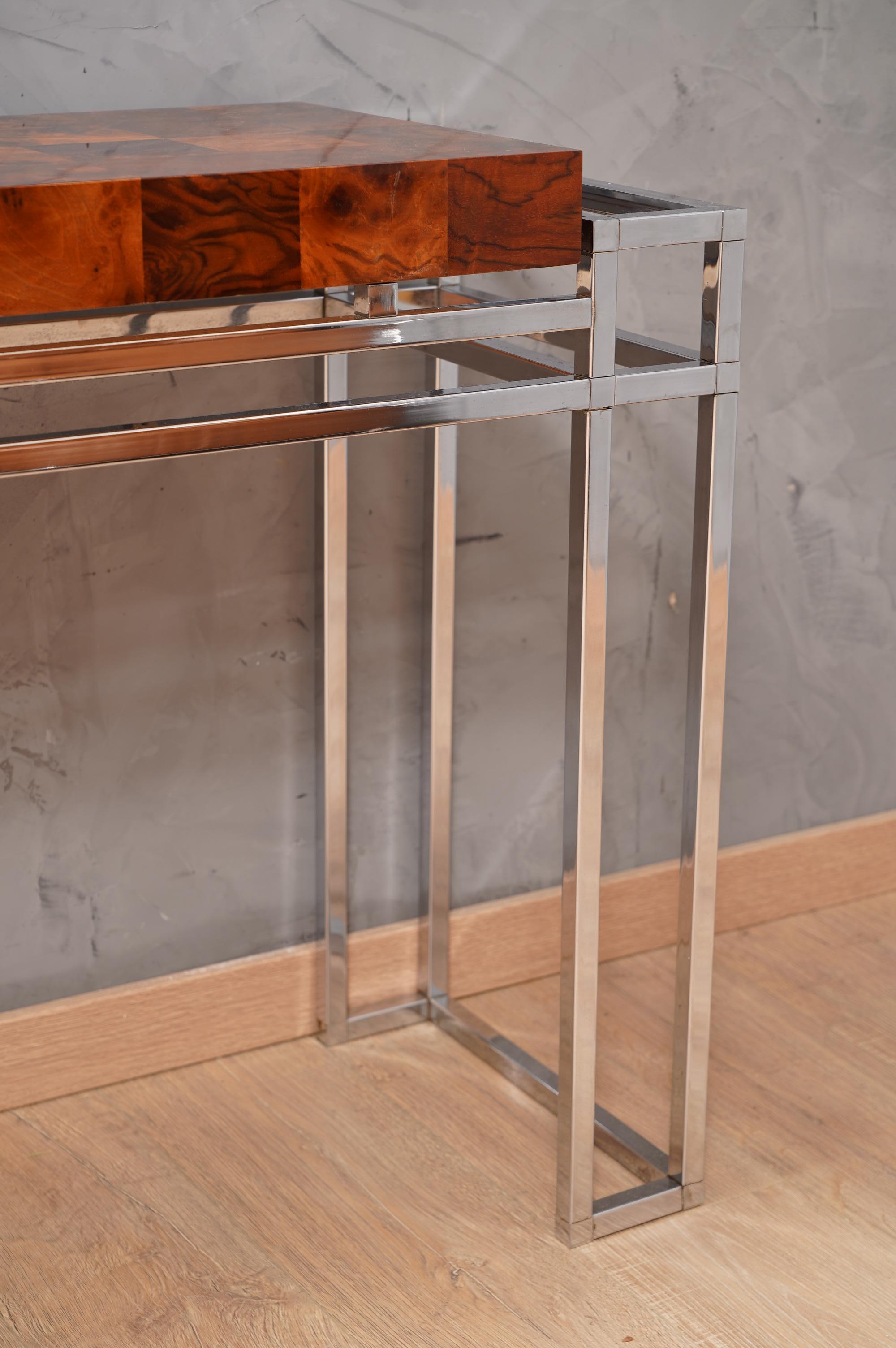 Aldo Tura in the stile Chrome and Wood Console Table, 1970 For Sale 4