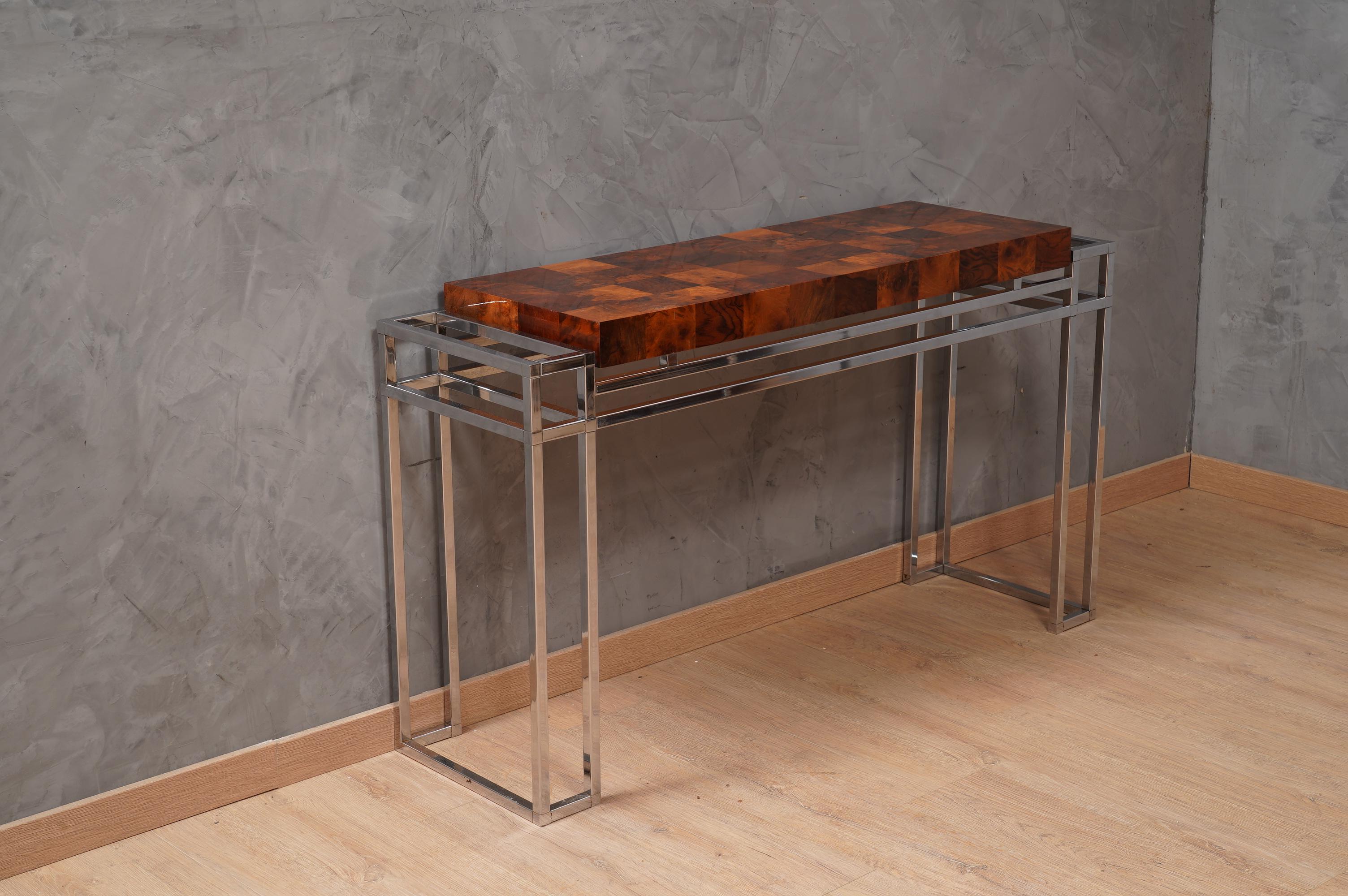 Aldo Tura in the stile Chrome and Wood Console Table, 1970 For Sale 5