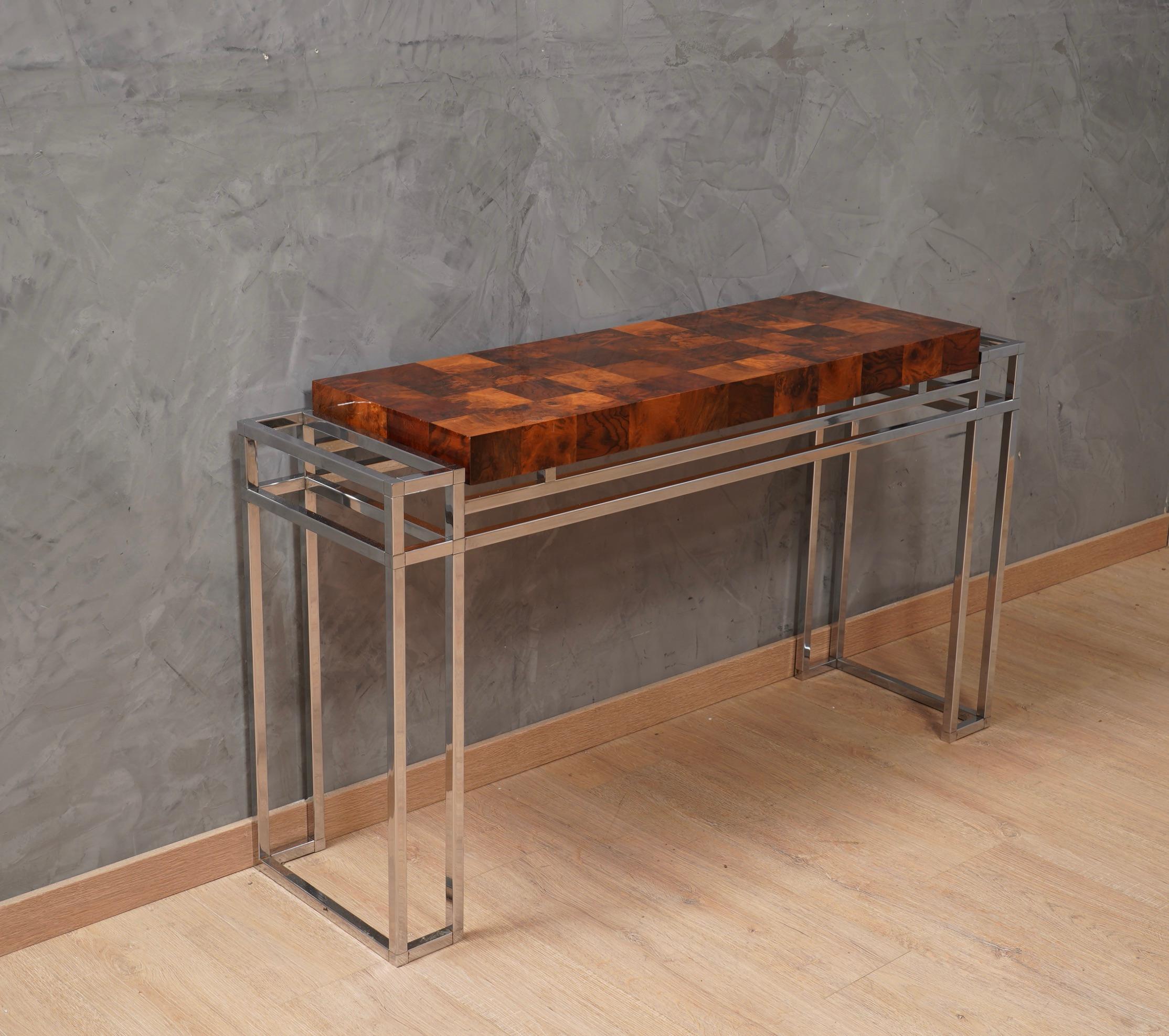 Aldo Tura in the stile Chrome and Wood Console Table, 1970 For Sale 1