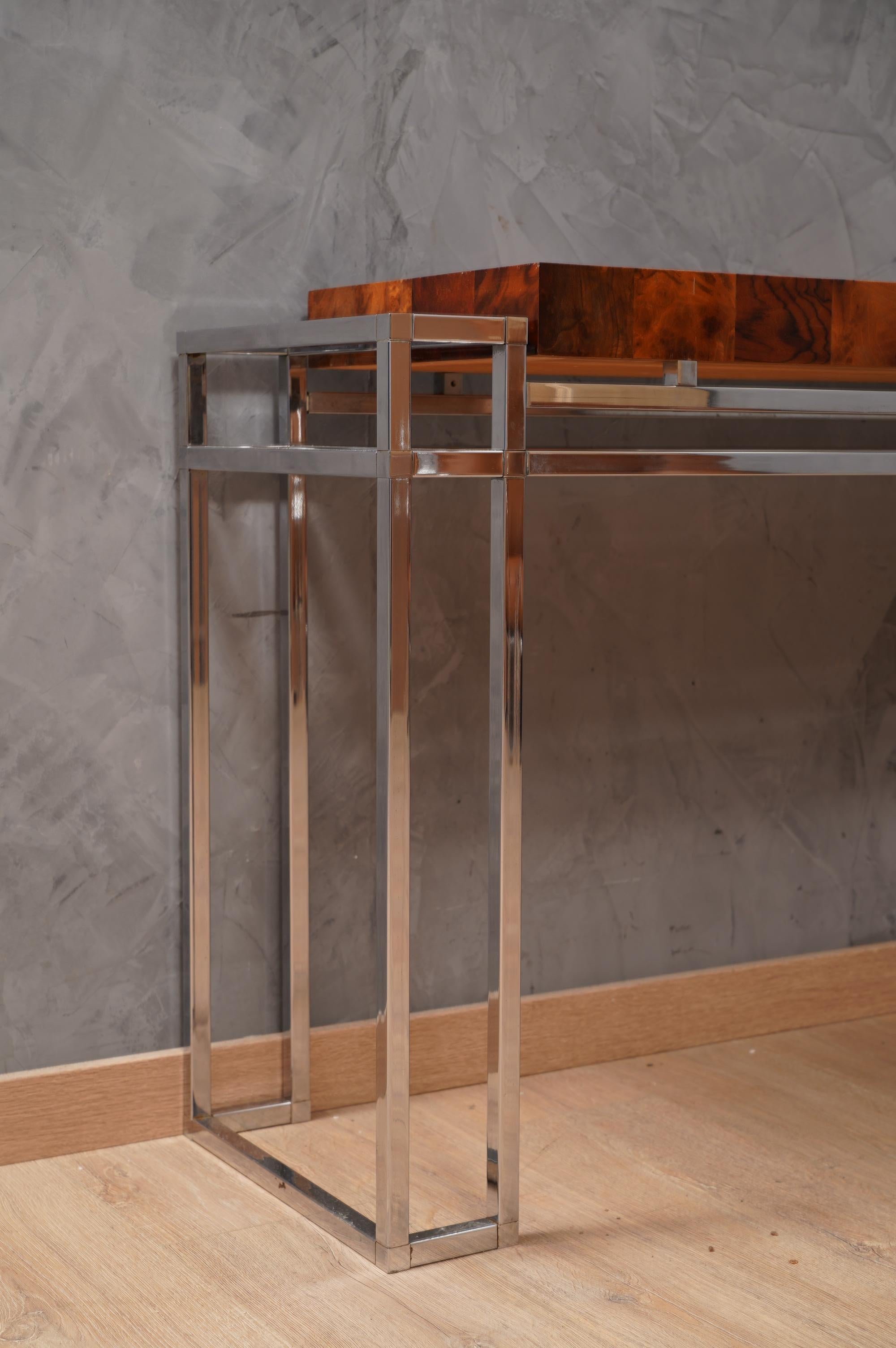 Aldo Tura in the stile Chrome and Wood Console Table, 1970 For Sale 2
