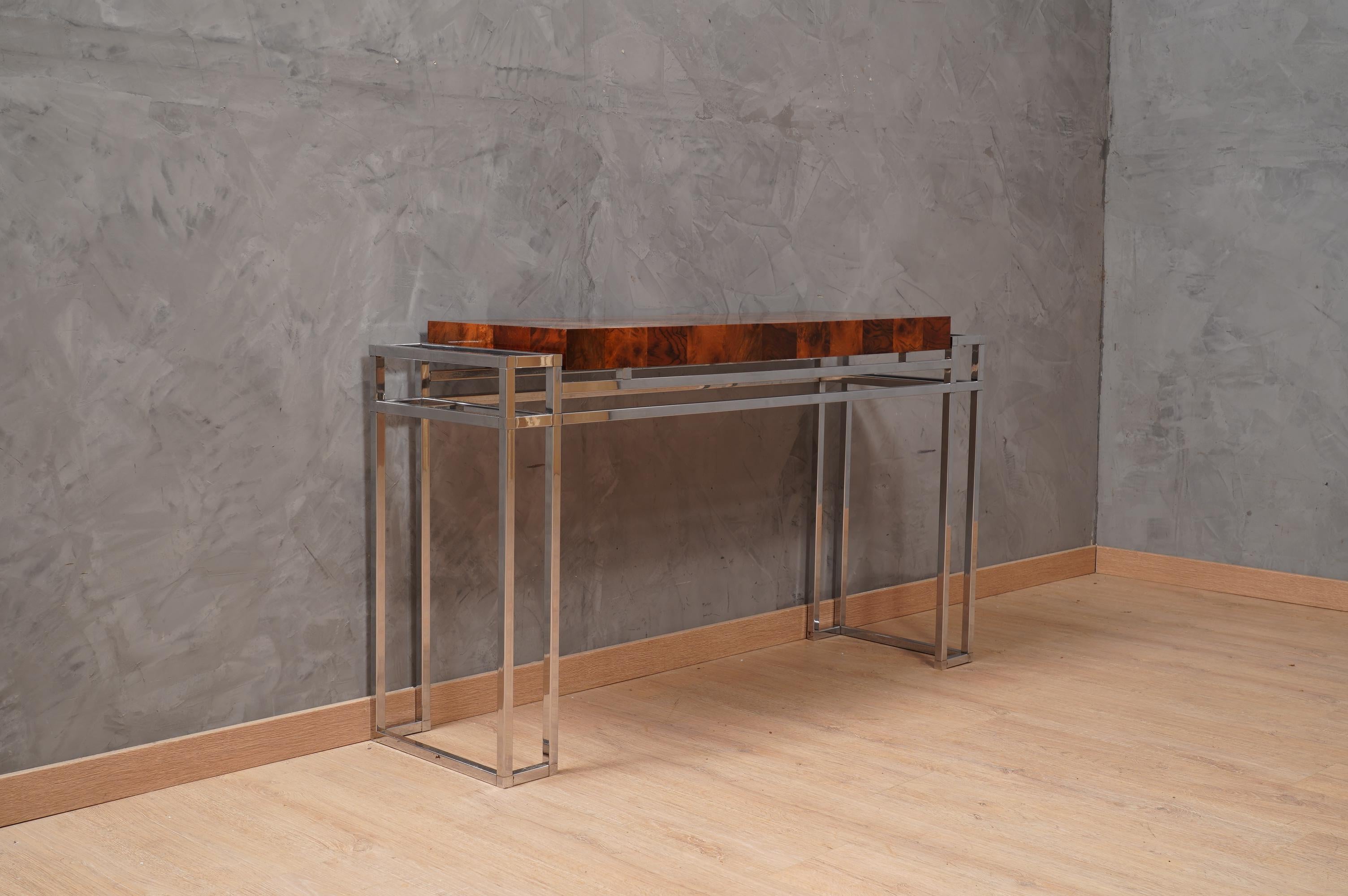 Aldo Tura in the stile Chrome and Wood Console Table, 1970 For Sale 3