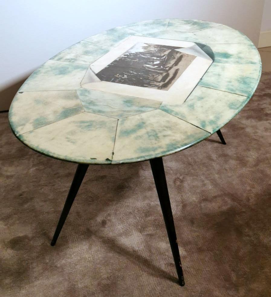 Painted  Tura Aldo Italian Designer Oval Coffee Table with Parchment Covered Top