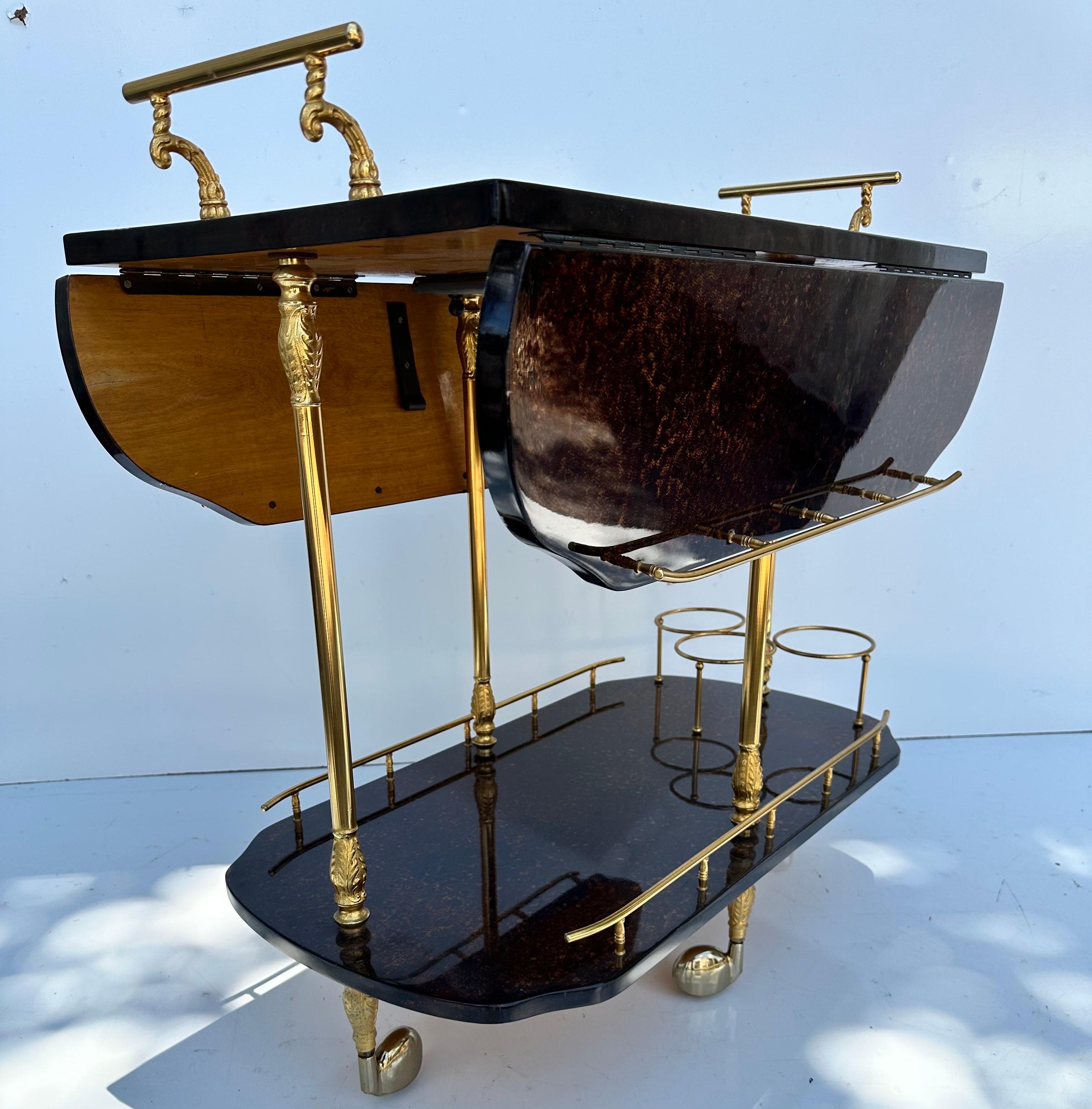 Aldo Tura Italian Goatskin and Brass Bar Cart 6