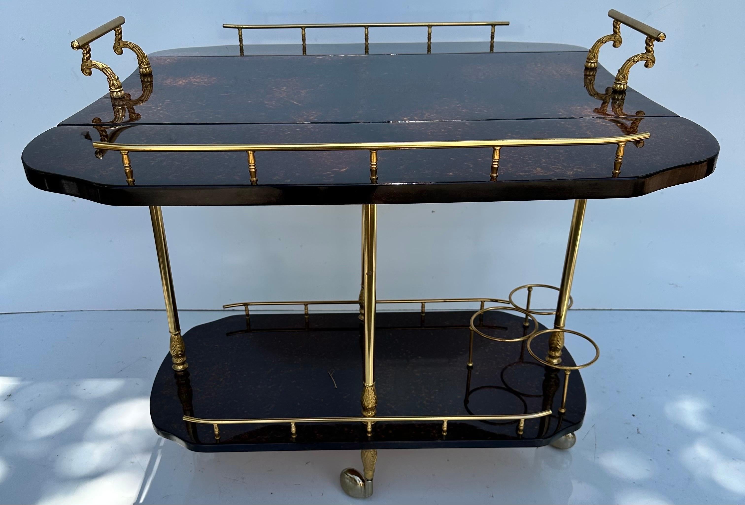 Mid-Century Modern Aldo Tura Italian Goatskin and Brass Bar Cart