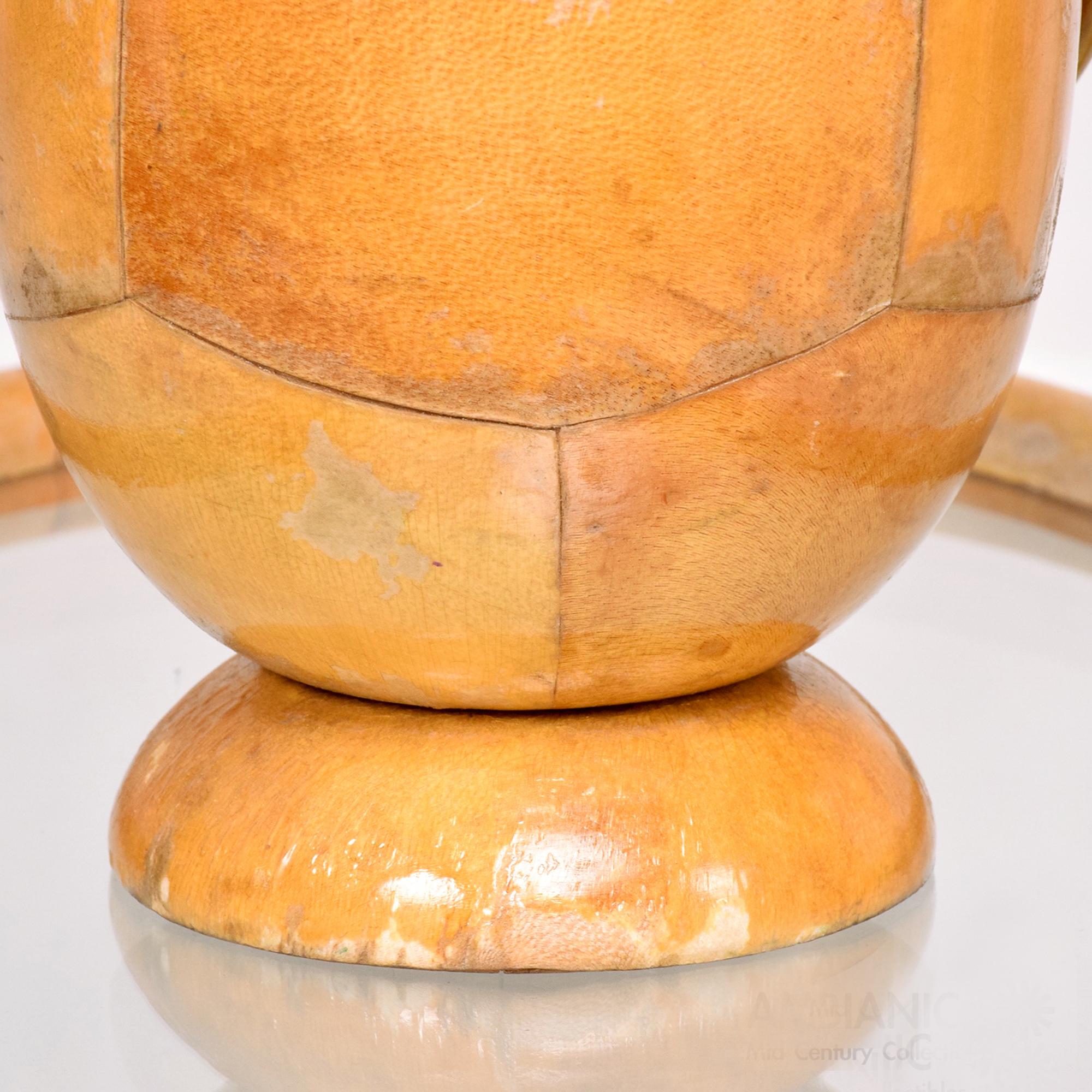 Mid-Century Modern Aldo Tura Barware Set Ice Bucket and Serving Tray Goatskin and Brass 1950s Italy