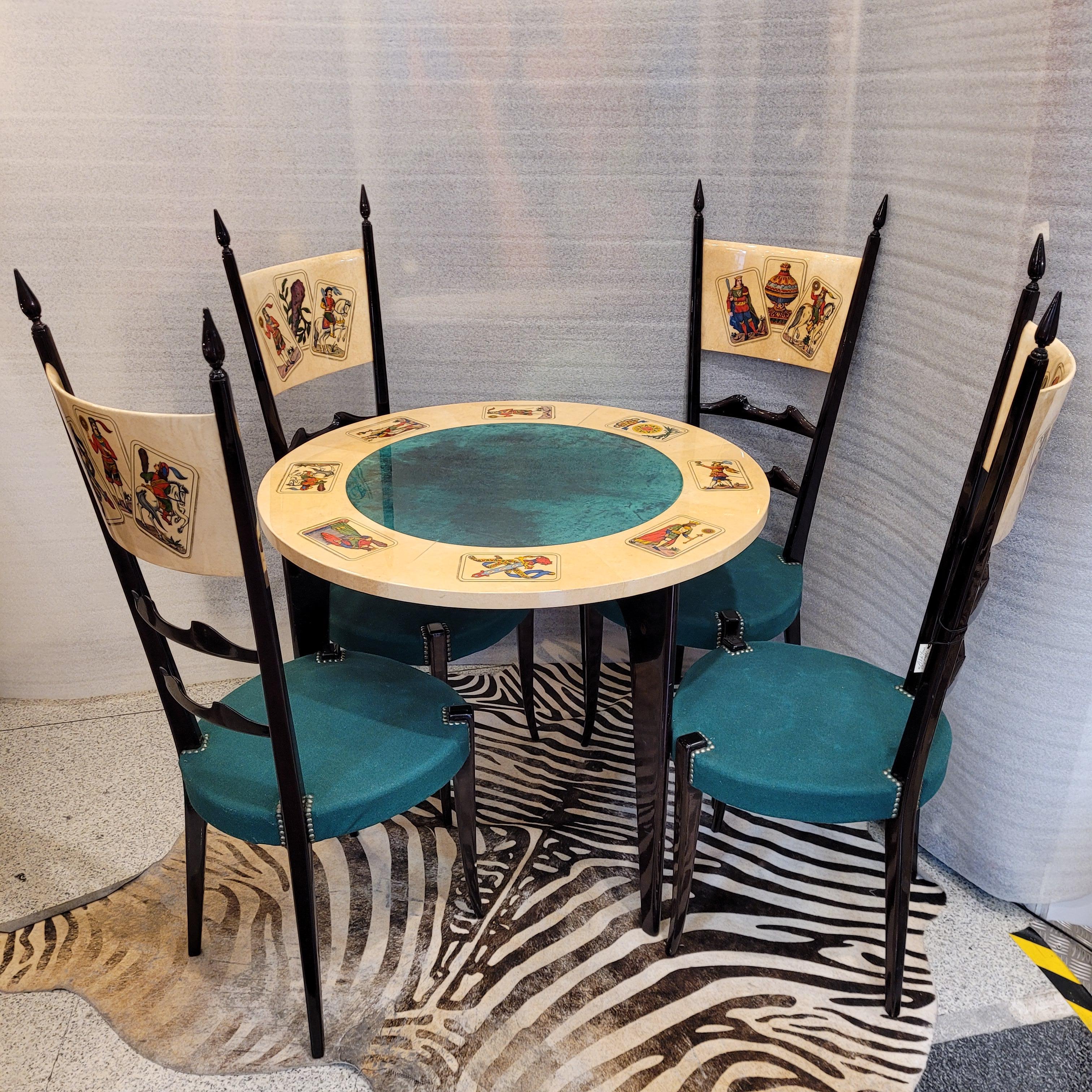 Aldo Tura Italian goatskin gaming Table set, card screen printing 4