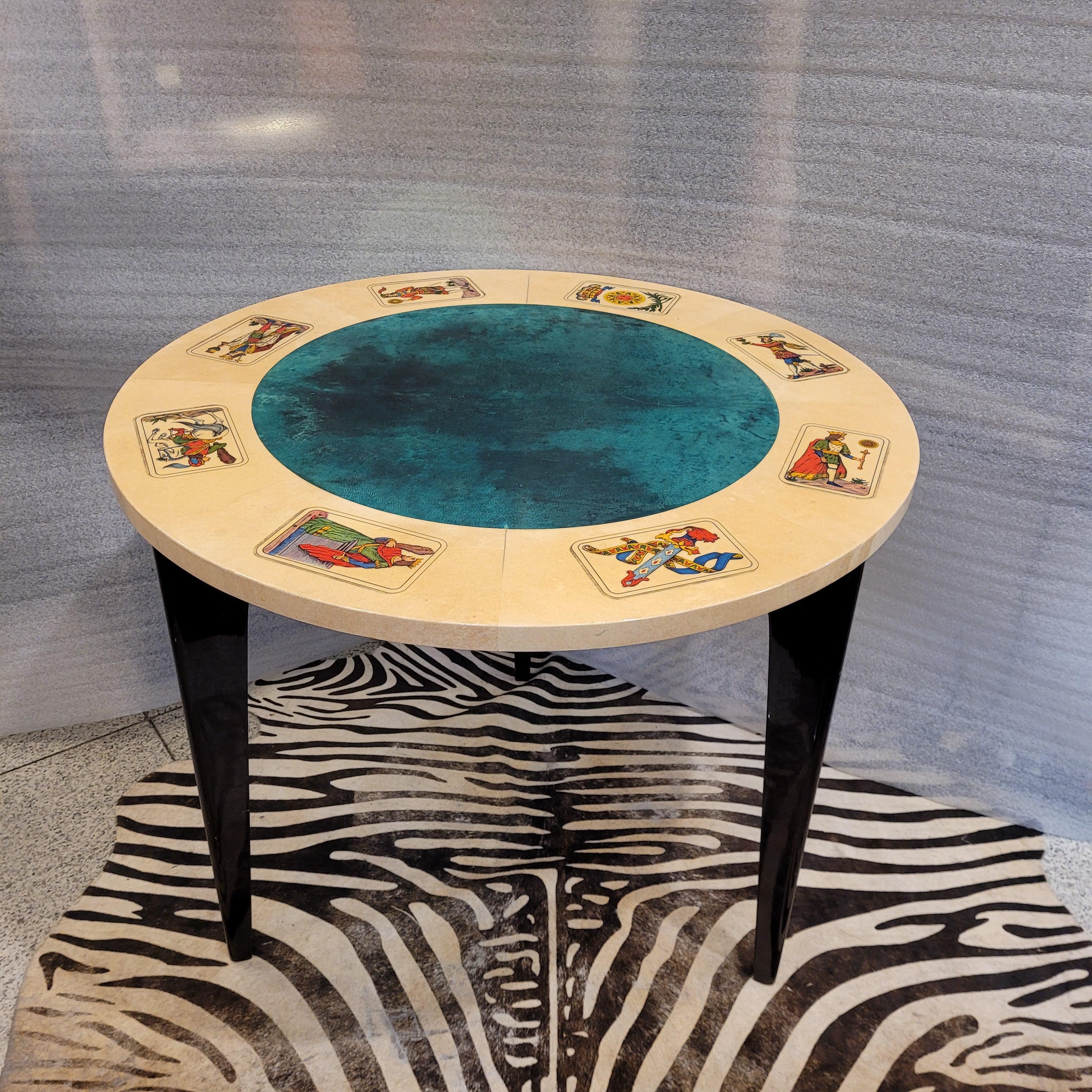 Aldo Tura Italian goatskin gaming Table set, card screen printing 6