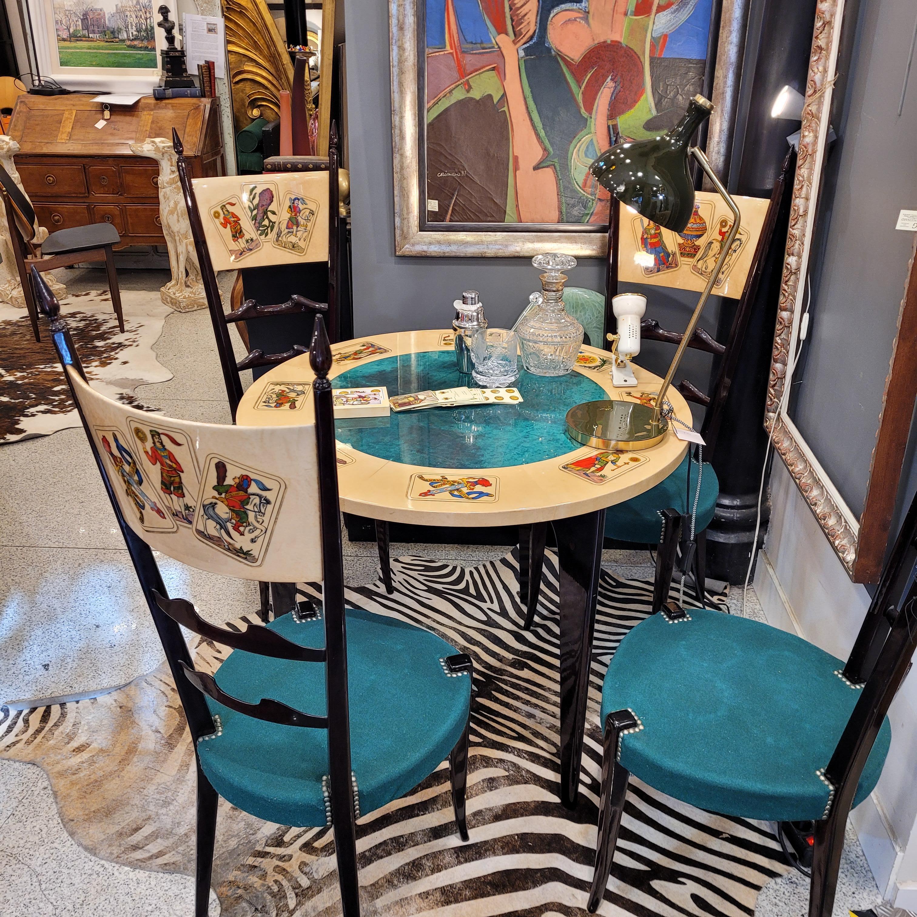 Aldo Tura Italian goatskin gaming Table set, card screen printing 11