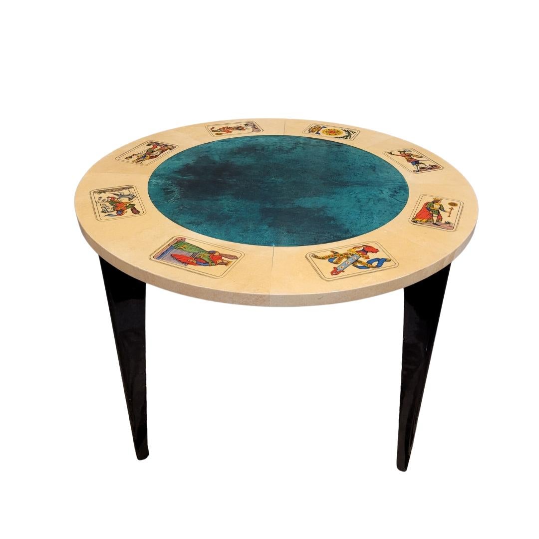 Hand-Crafted Aldo Tura Italian goatskin gaming Table set, card screen printing