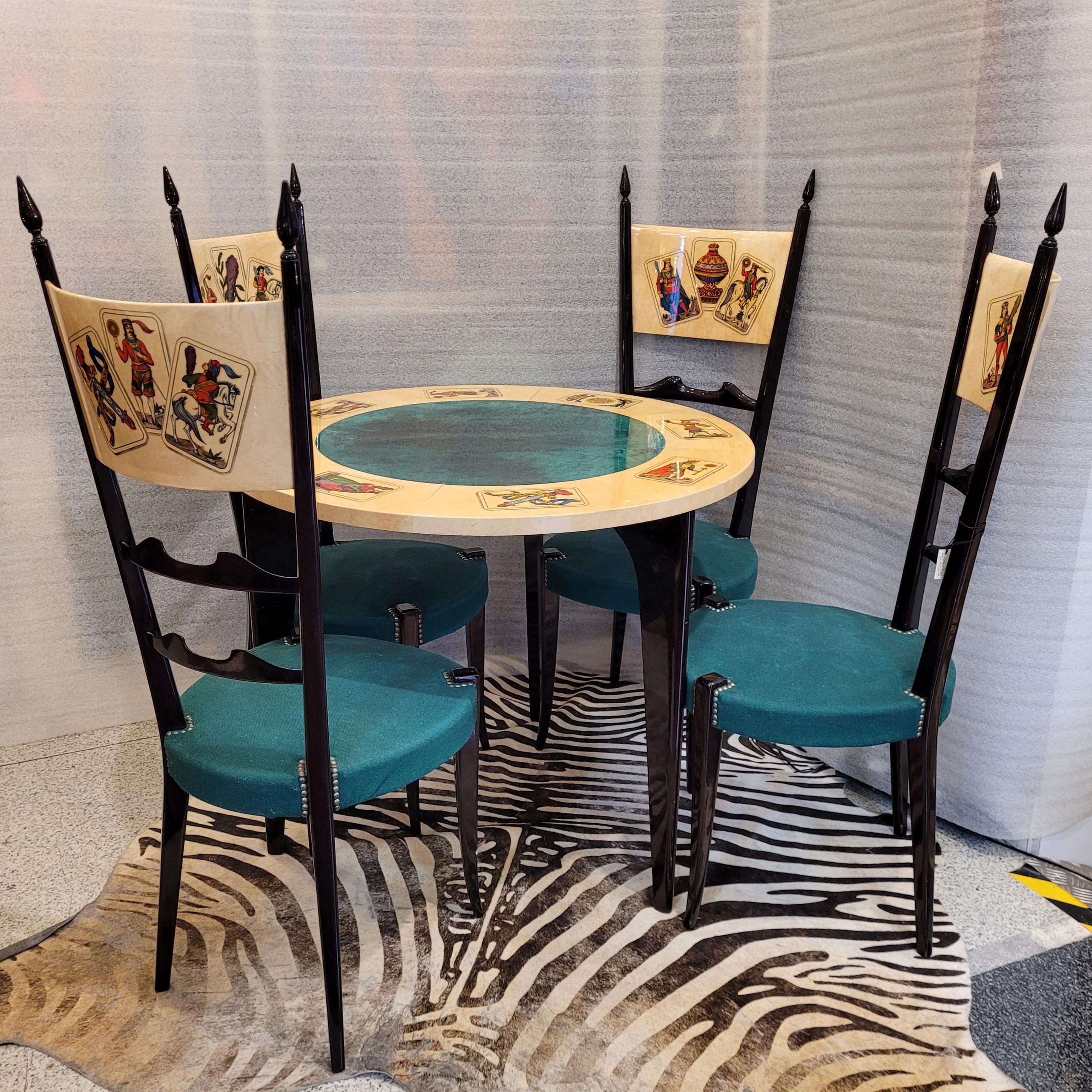 Goatskin Aldo Tura Italian goatskin gaming Table set, card screen printing