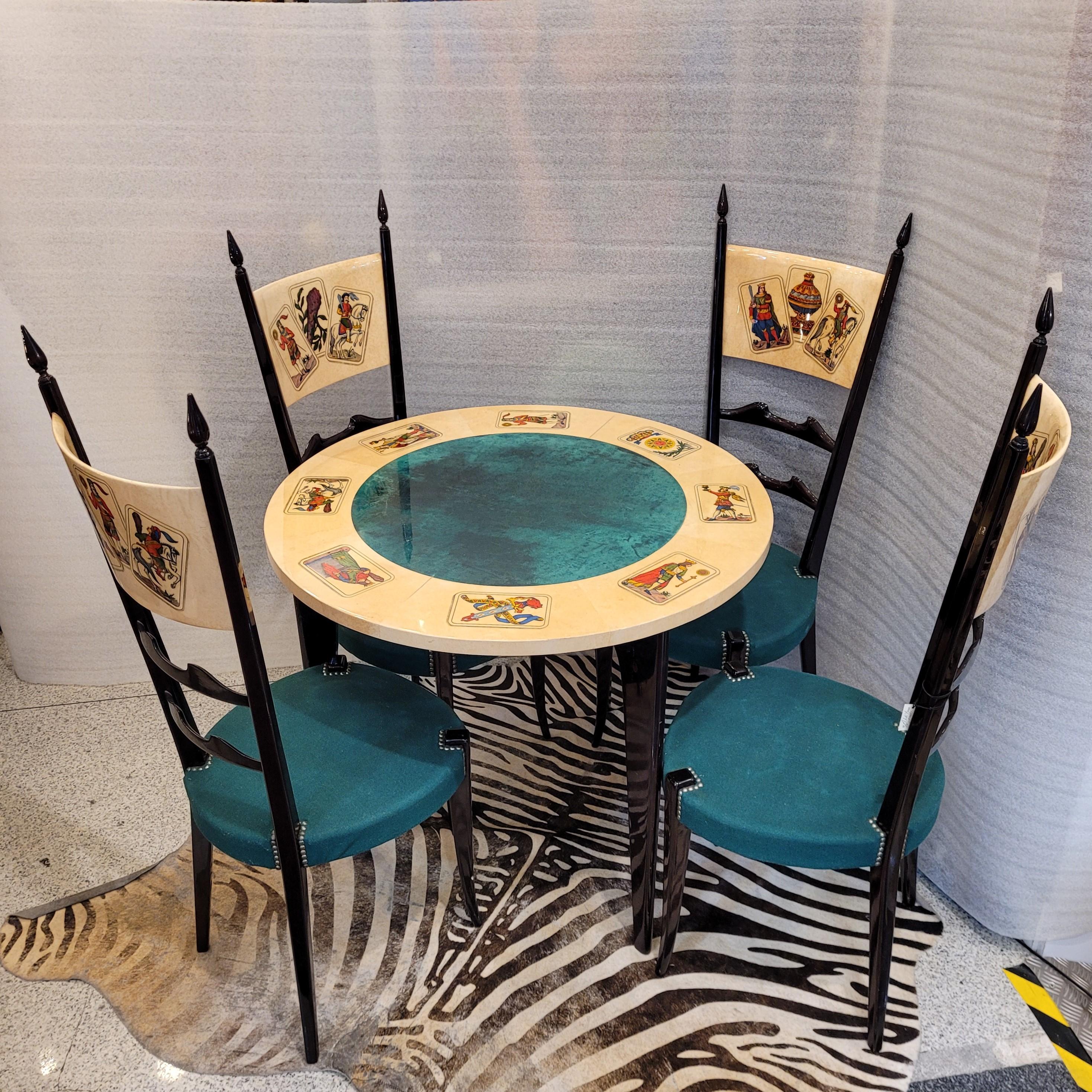 Aldo Tura Italian goatskin gaming Table set, card screen printing 2