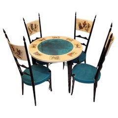 Aldo Tura Italian goatskin gaming Table set, card screen printing
