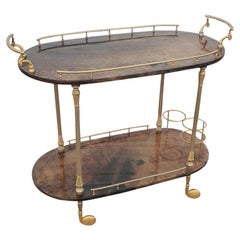 Aldo Tura Italian Goatskin Parchment Bar Cart
