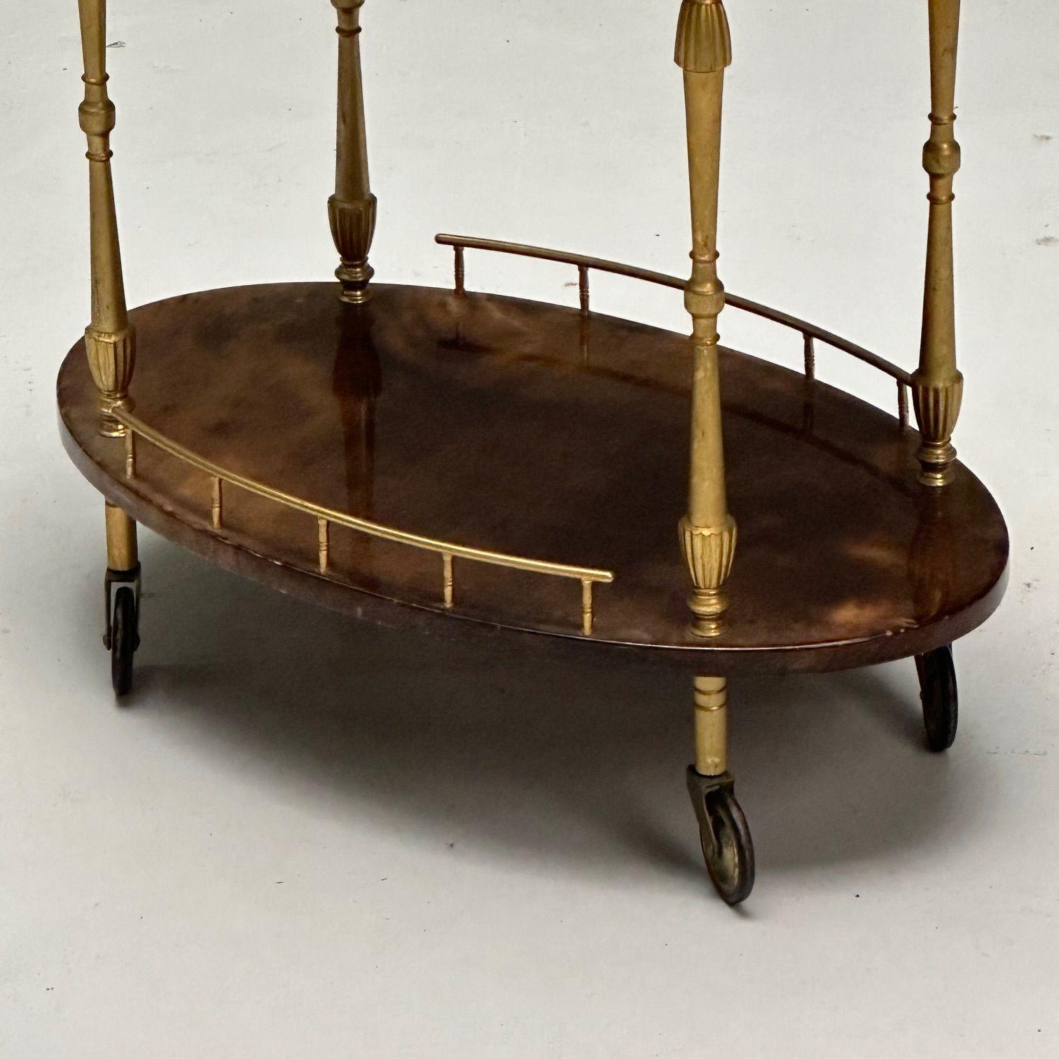 Aldo Tura, Italian Mid-Century Modern, Small Cart, Goatskin, Brass, Italy, 1960s 6
