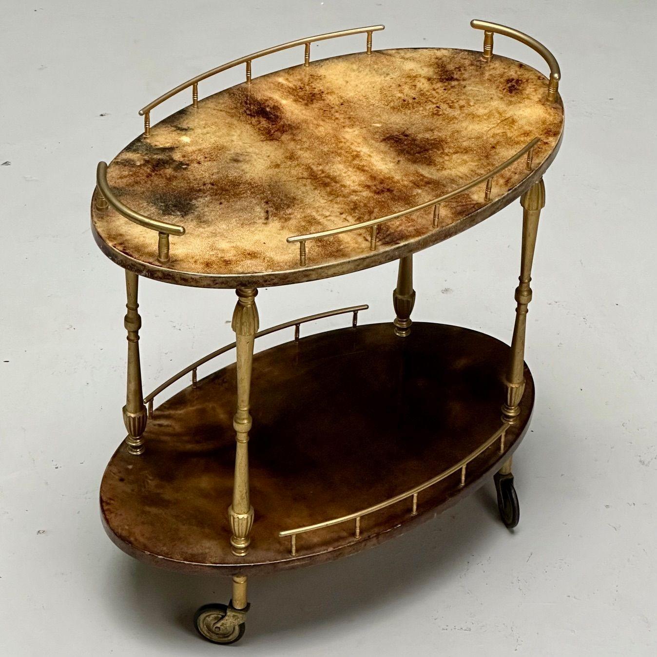 Aldo Tura, Italian Mid-Century Modern, Small Cart, Goatskin, Brass, Italy, 1960s In Good Condition In Manhasset, NY