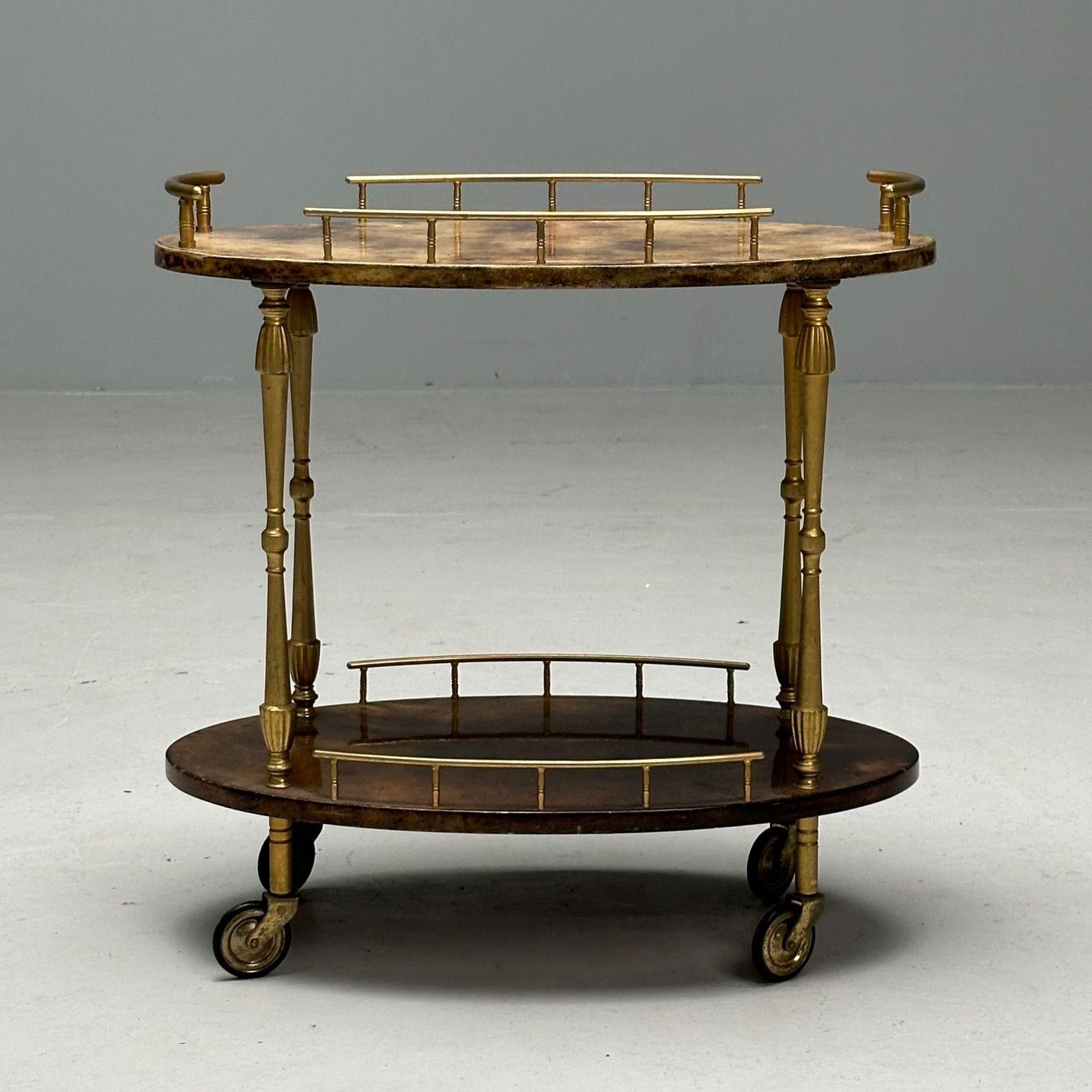 Mid-20th Century Aldo Tura, Italian Mid-Century Modern, Small Cart, Goatskin, Brass, Italy, 1960s