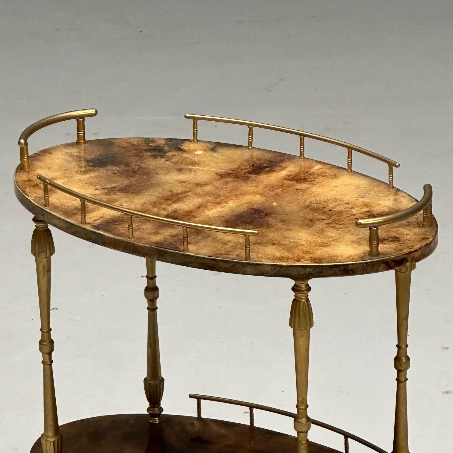 Aldo Tura, Italian Mid-Century Modern, Small Cart, Goatskin, Brass, Italy, 1960s 1