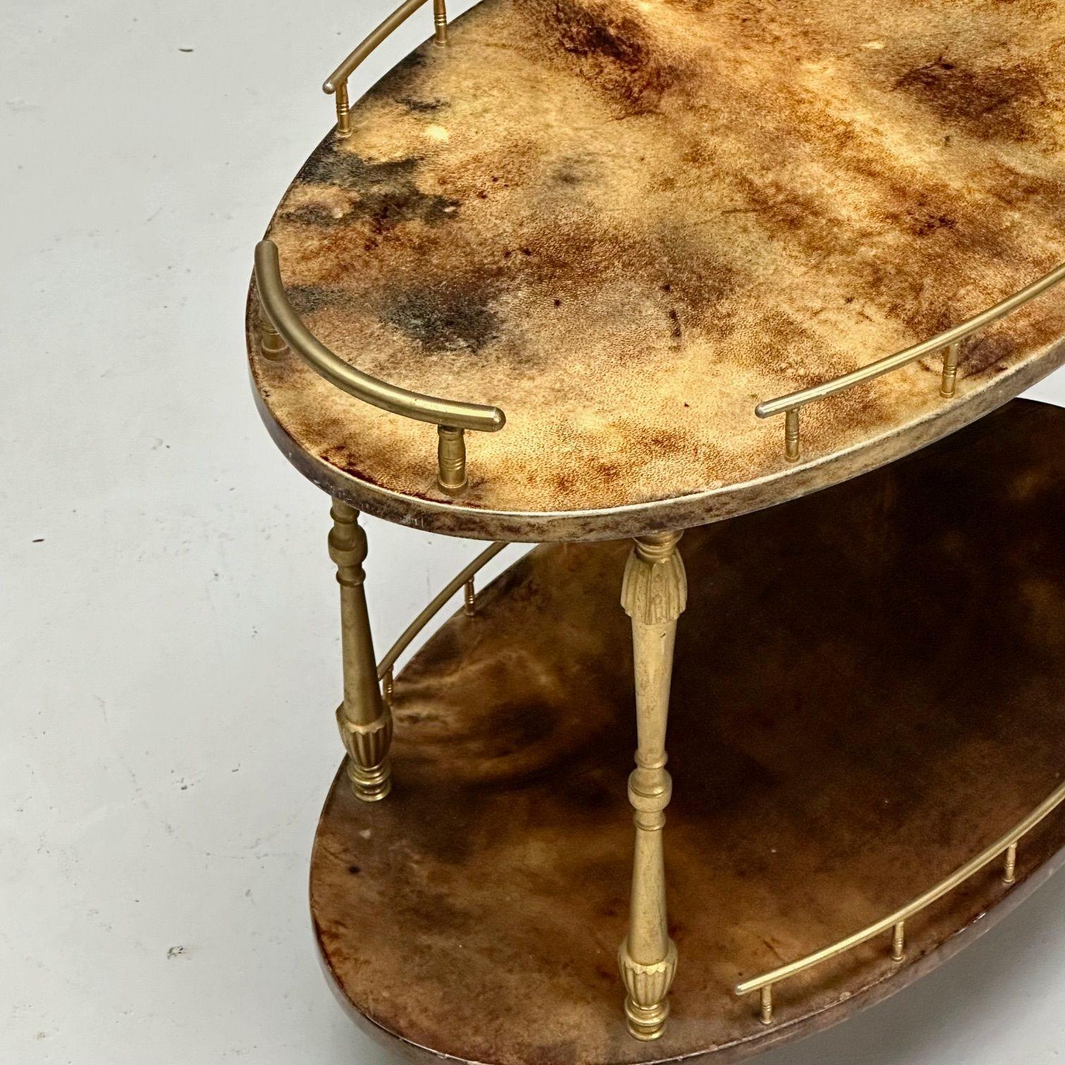 Aldo Tura, Italian Mid-Century Modern, Small Cart, Goatskin, Brass, Italy, 1960s 2