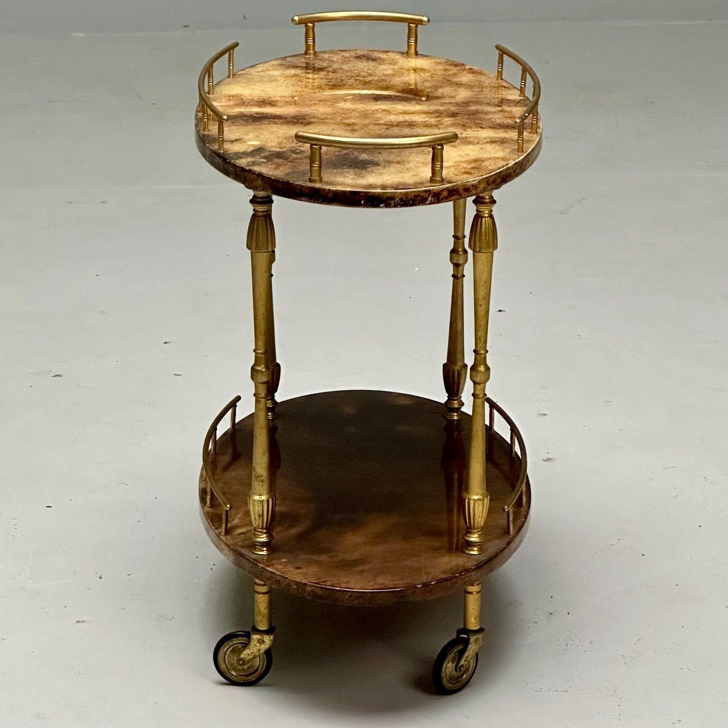 Aldo Tura, Italian Mid-Century Modern, Small Cart, Goatskin, Brass, Italy, 1960s 3