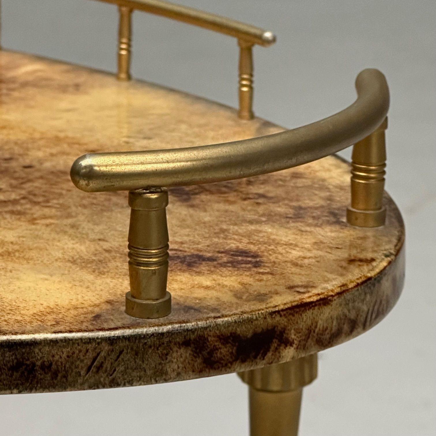 Aldo Tura, Italian Mid-Century Modern, Small Cart, Goatskin, Brass, Italy, 1960s 4
