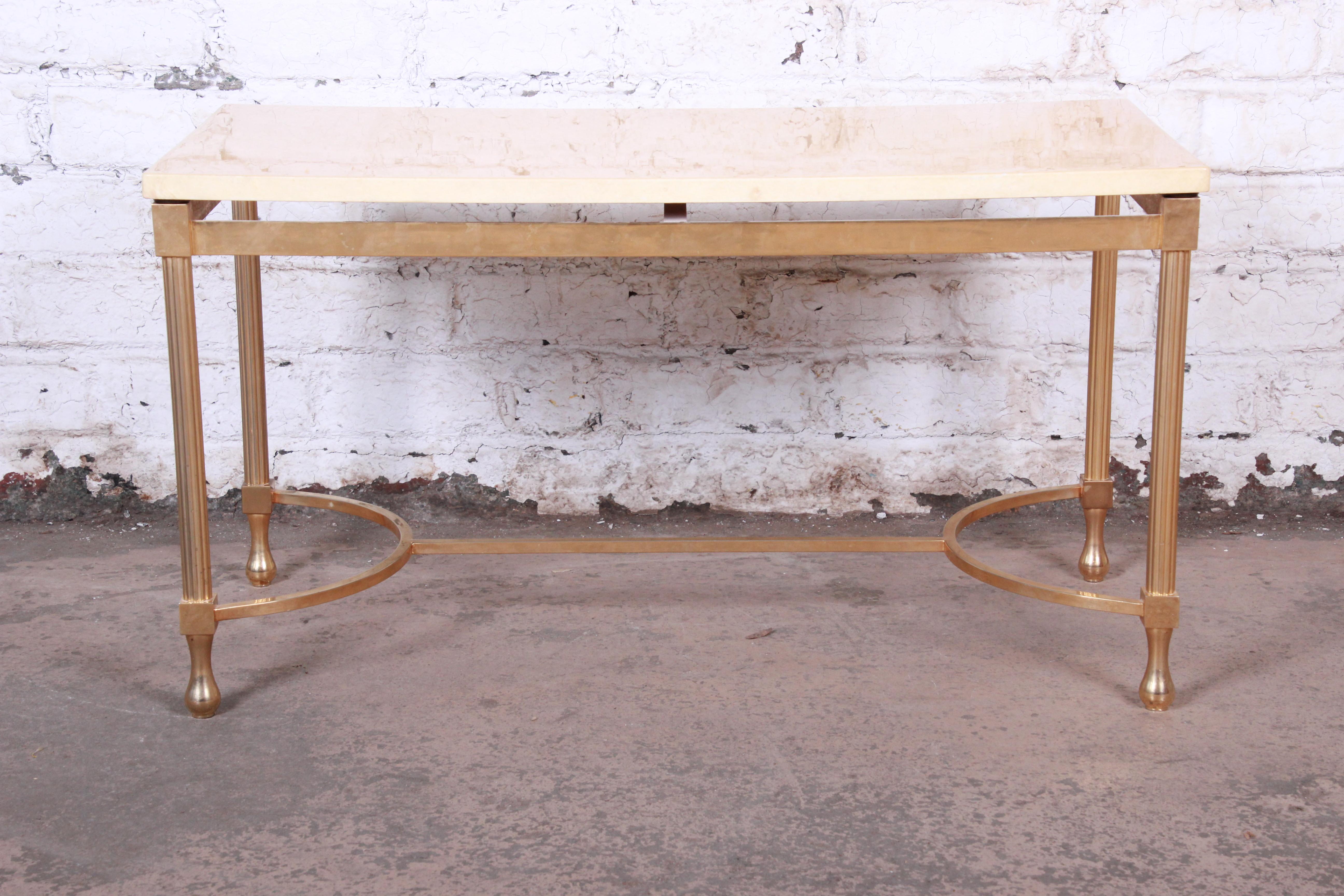 Mid-Century Modern Aldo Tura Italian Modern Faux Marble and Gilded Brass Cocktail Table, 1960s