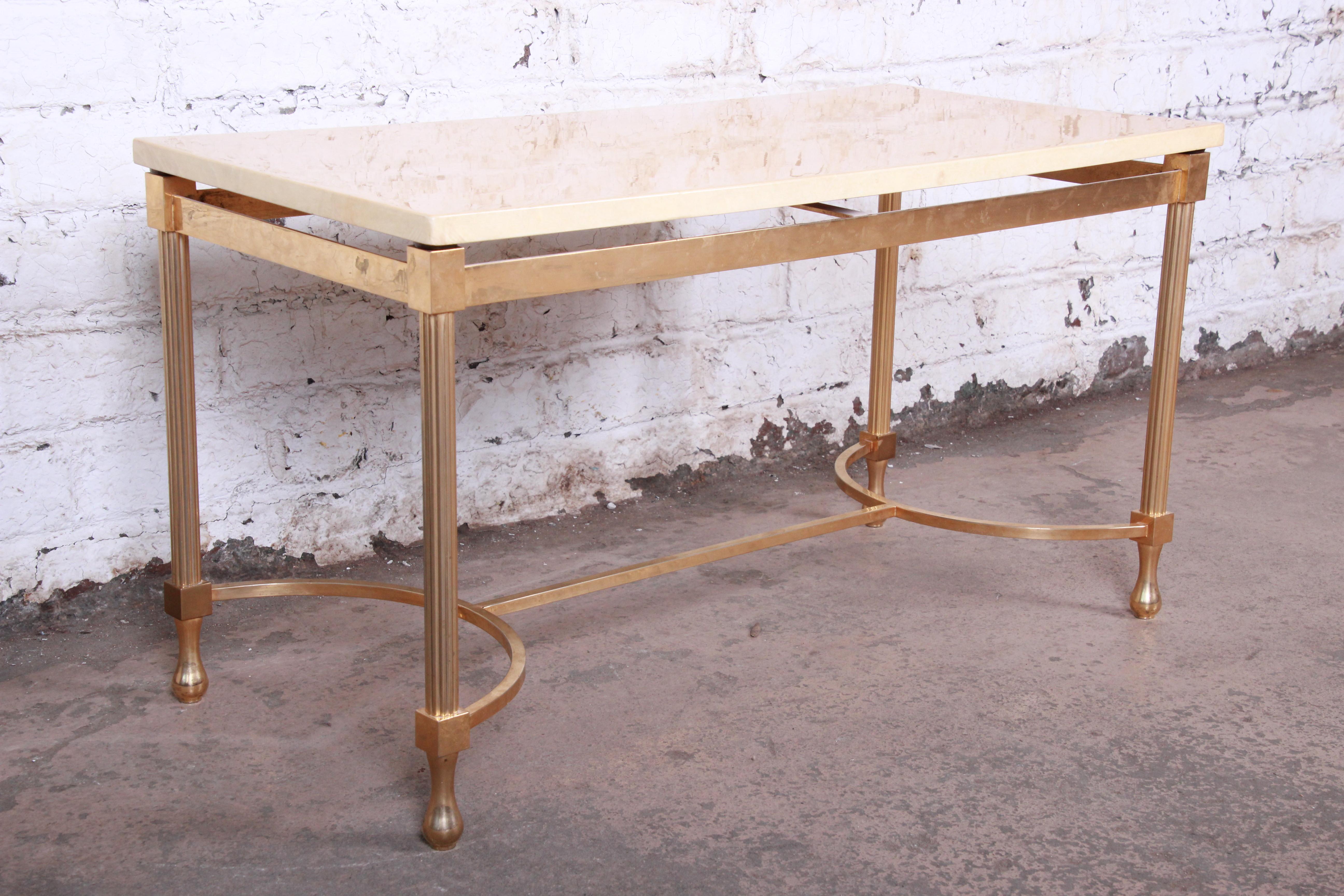 Aldo Tura Italian Modern Faux Marble and Gilded Brass Cocktail Table, 1960s 1