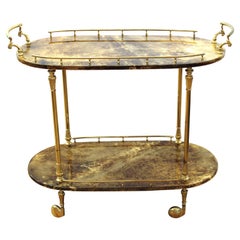 Aldo Tura Italian Modern Lacquered Goatskin Bar Cart