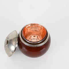 Seau à glace rond italien Aldo Tura en chrome et noyer, Italie, années 1970