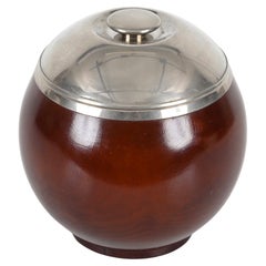 Aldo Tura Italian Round Ice Bucket in Chrome and Walnut, Italy 1970s