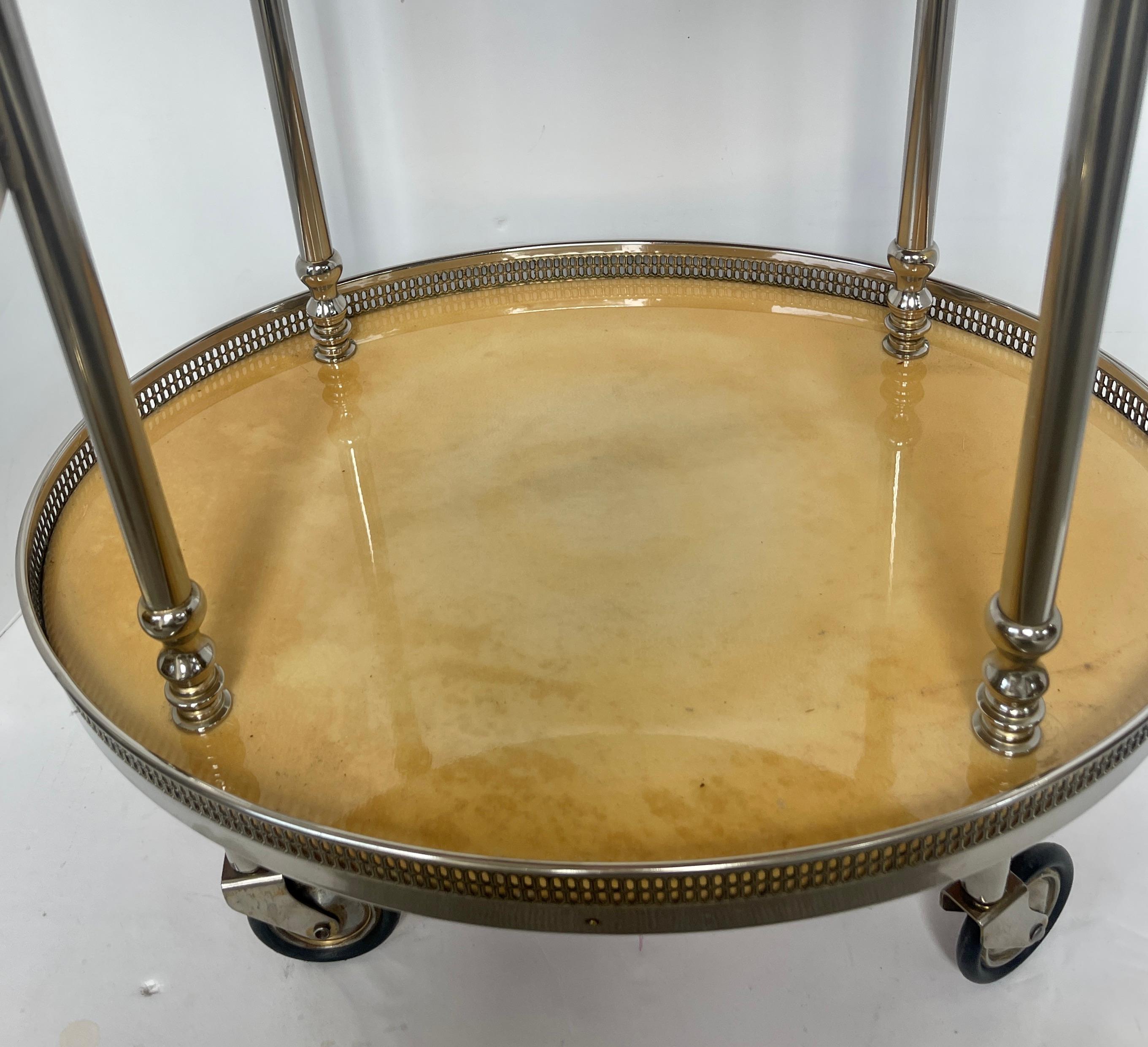 Mid-Century Modern Aldo Tura Italian Two Tier Bar-Cart, Lacquered Goatskin 1960s