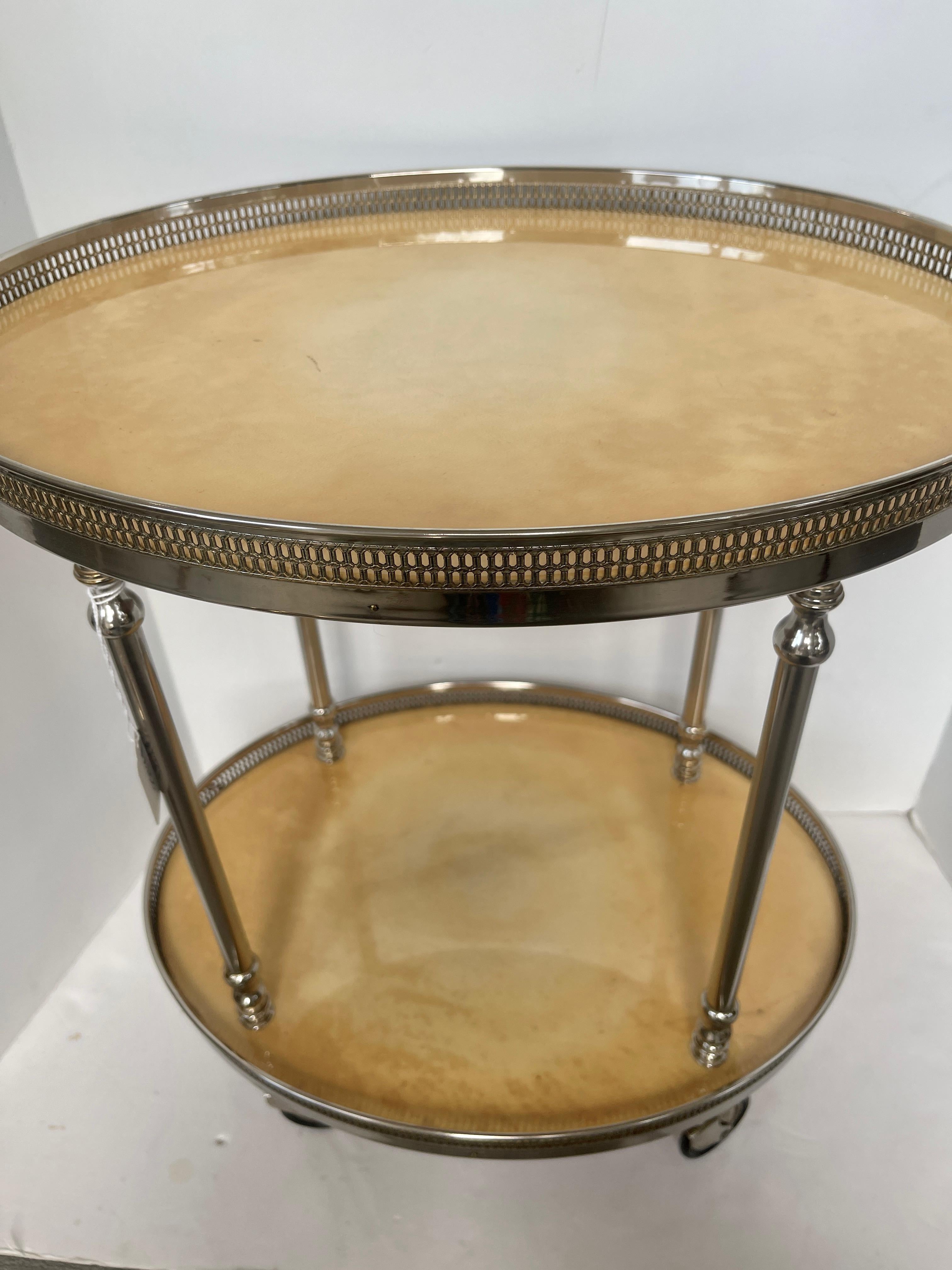 Hand-Crafted Aldo Tura Italian Two Tier Bar-Cart, Lacquered Goatskin 1960s
