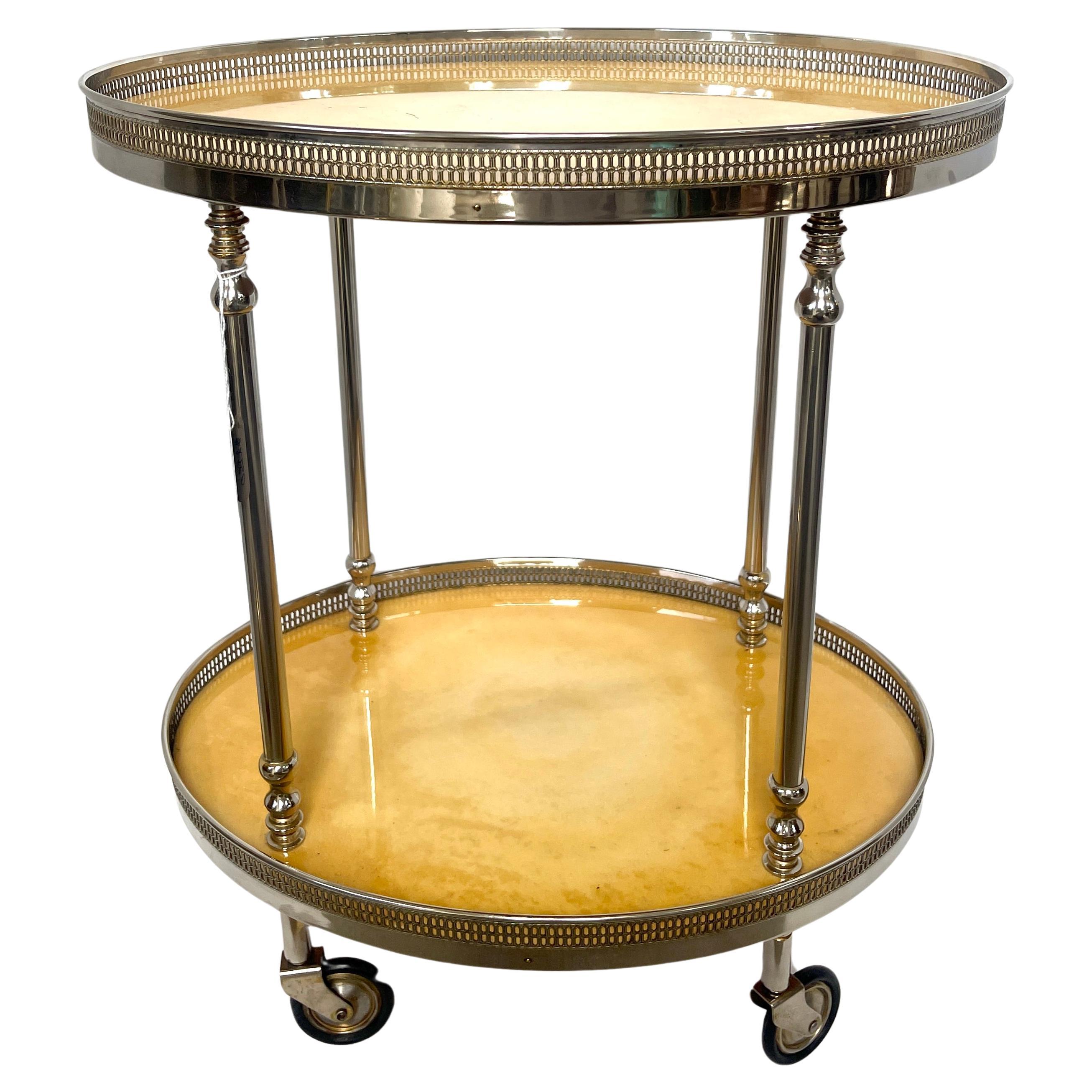 Aldo Tura Italian Two Tier Bar-Cart, Lacquered Goatskin 1960s