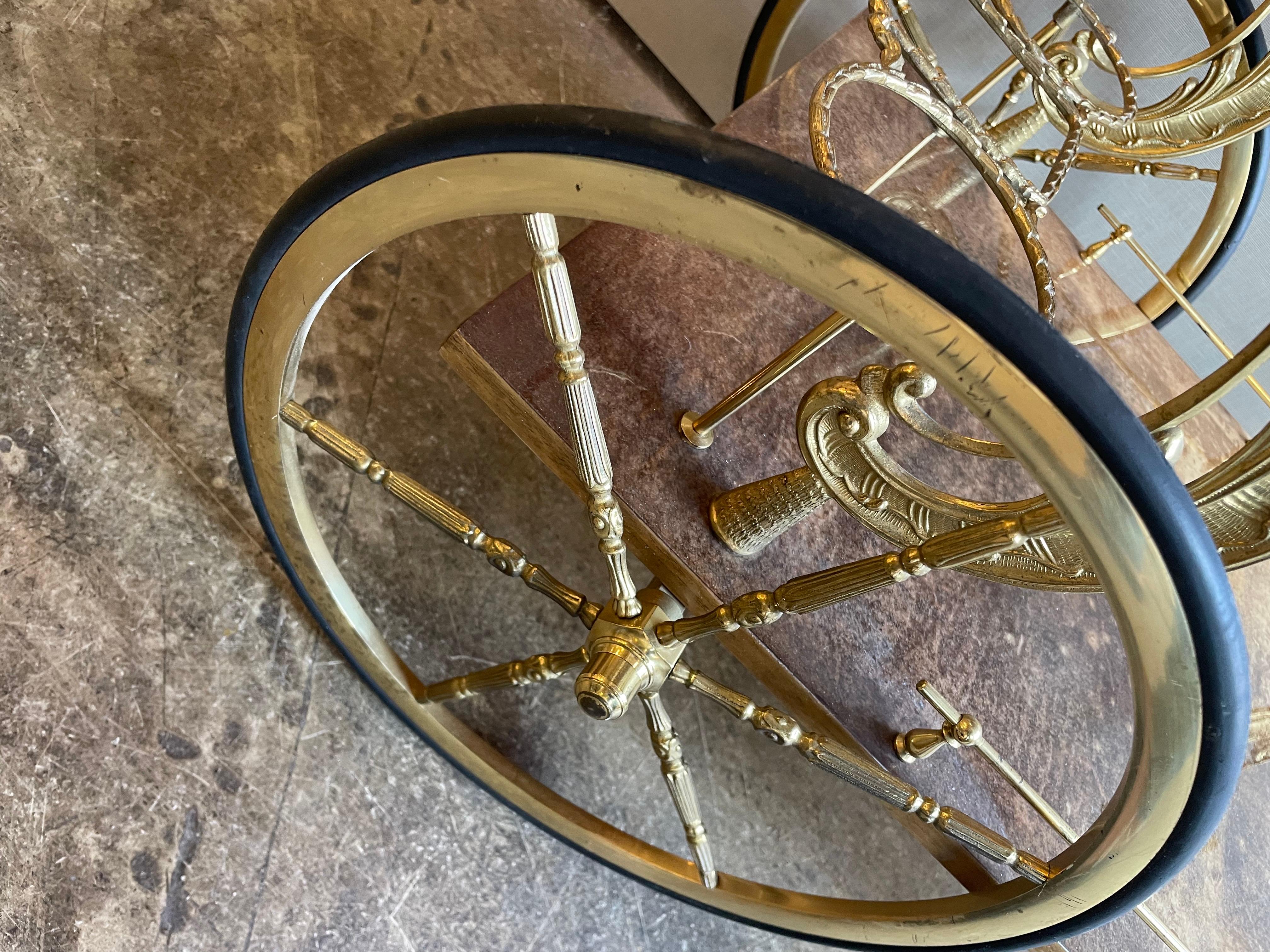 Mid-20th Century Aldo Tura lacquered goat skin and brass bar cart