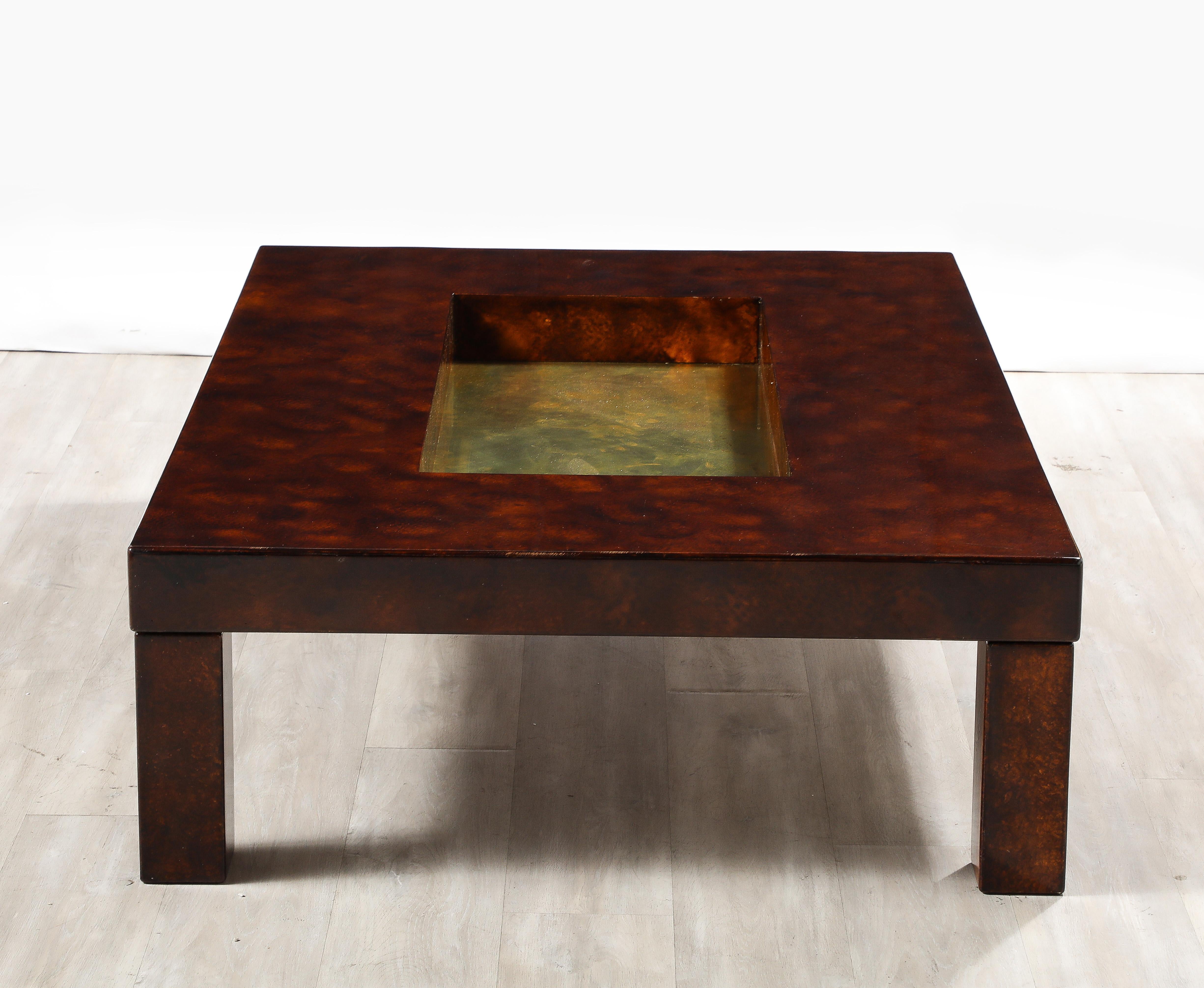 Aldo Tura Lacquered Goat Skin and Brass Cocktail Table,  Italy circa 1975 5