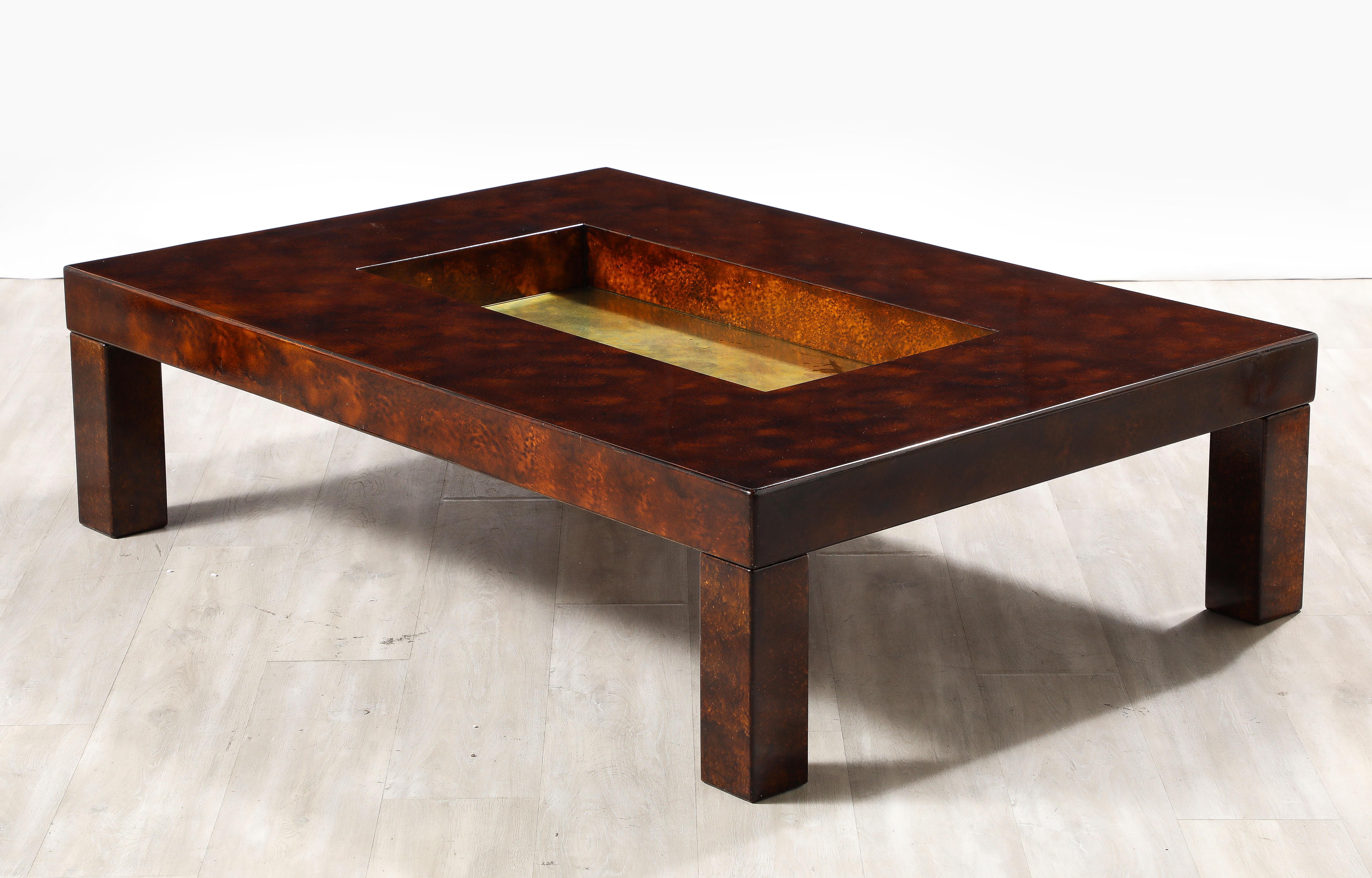 Aldo Tura Lacquered Goat Skin and Brass Cocktail Table,  Italy circa 1975 6