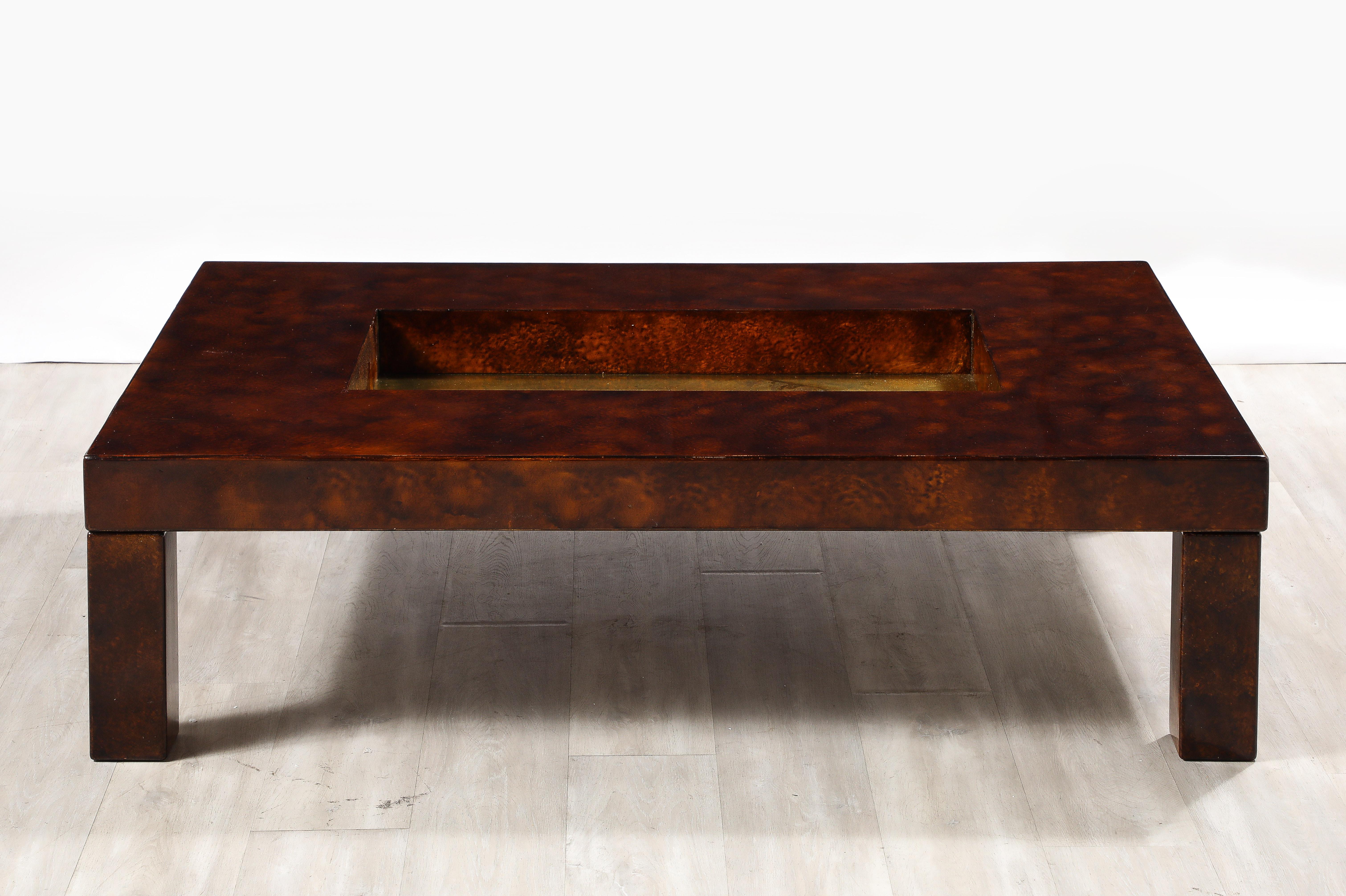 Aldo Tura Lacquered Goat Skin and Brass Cocktail Table,  Italy circa 1975 8