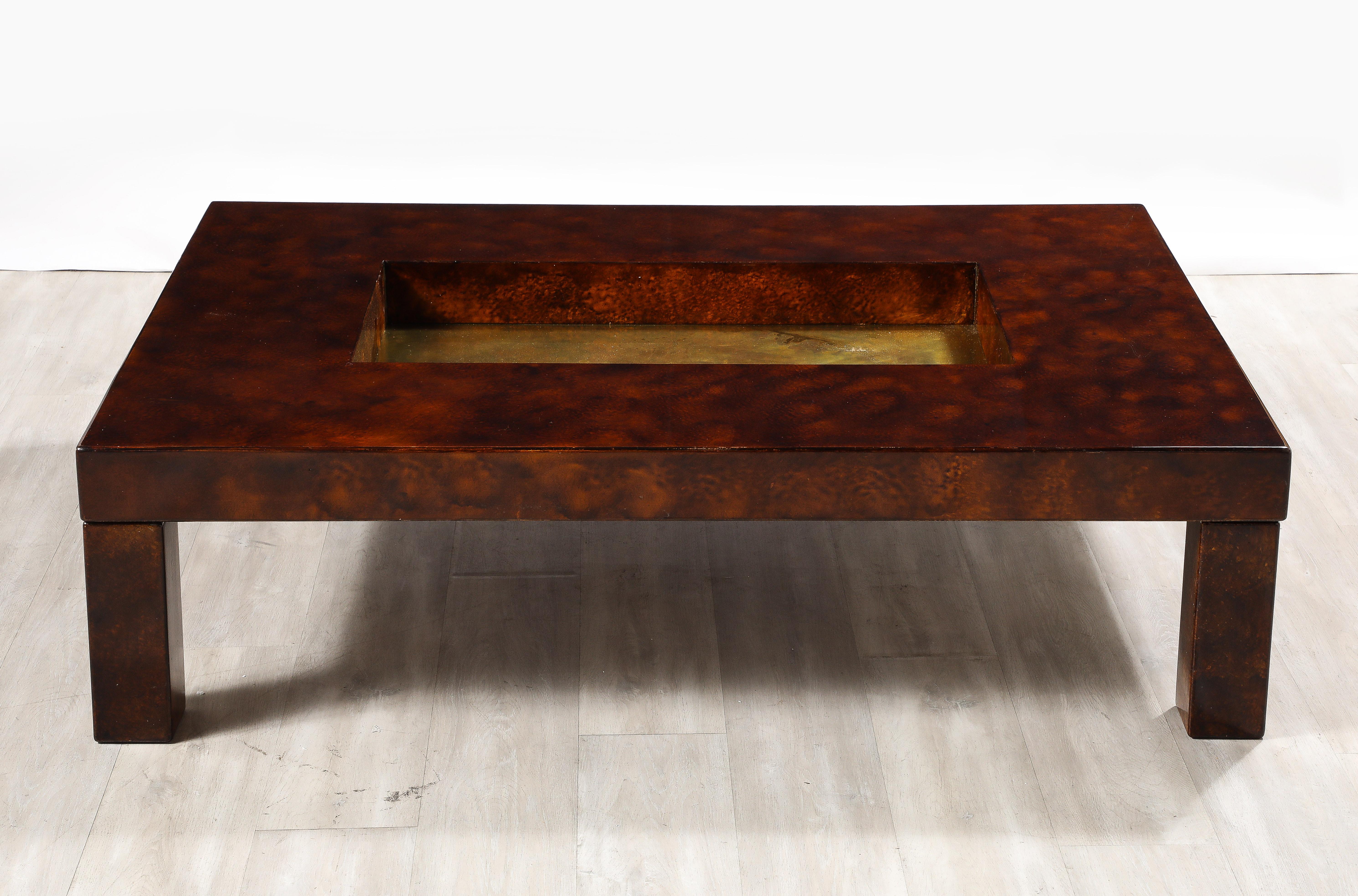 Aldo Tura Lacquered Goat Skin and Brass Cocktail Table,  Italy circa 1975 9