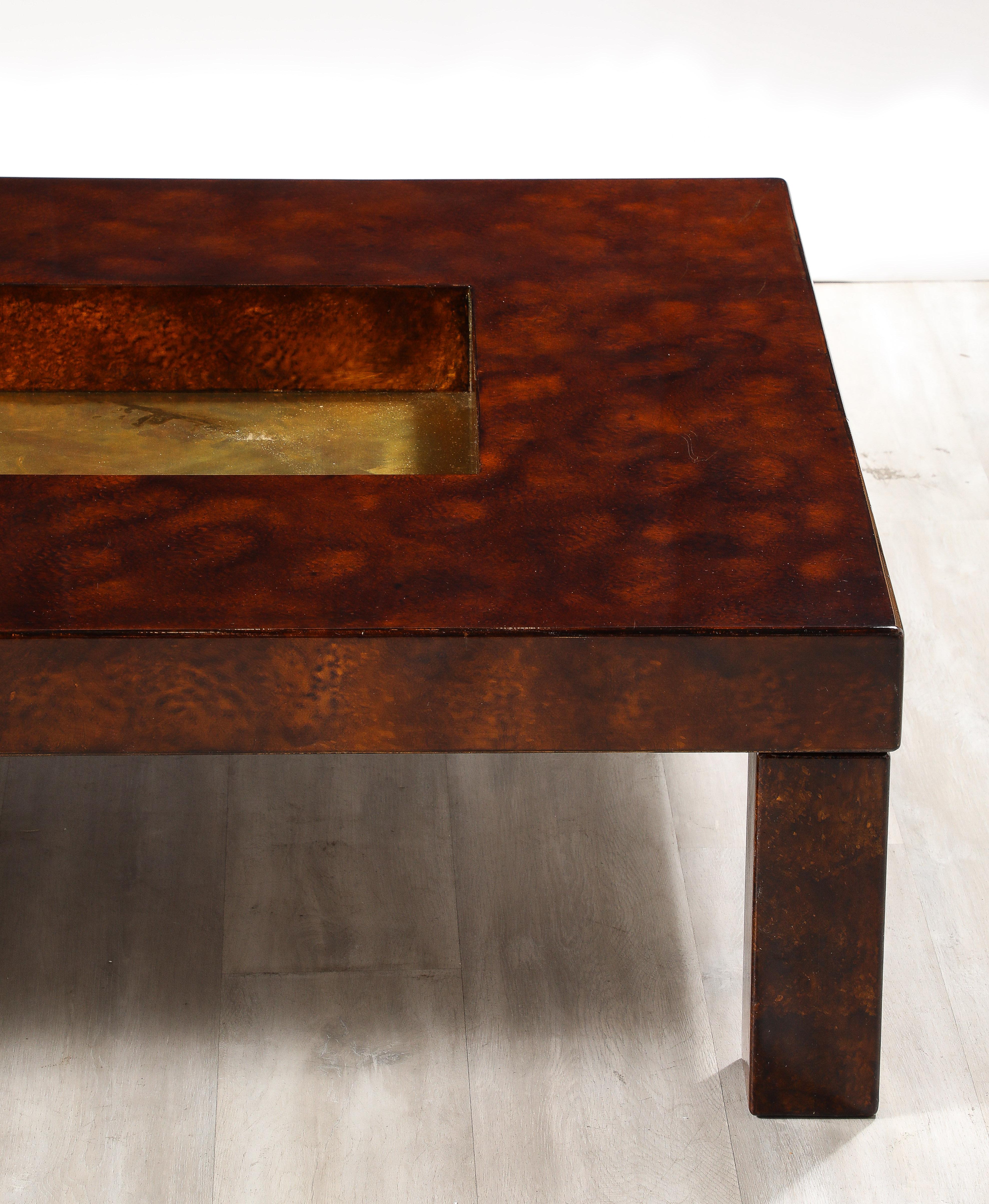 Aldo Tura Lacquered Goat Skin and Brass Cocktail Table,  Italy circa 1975 10