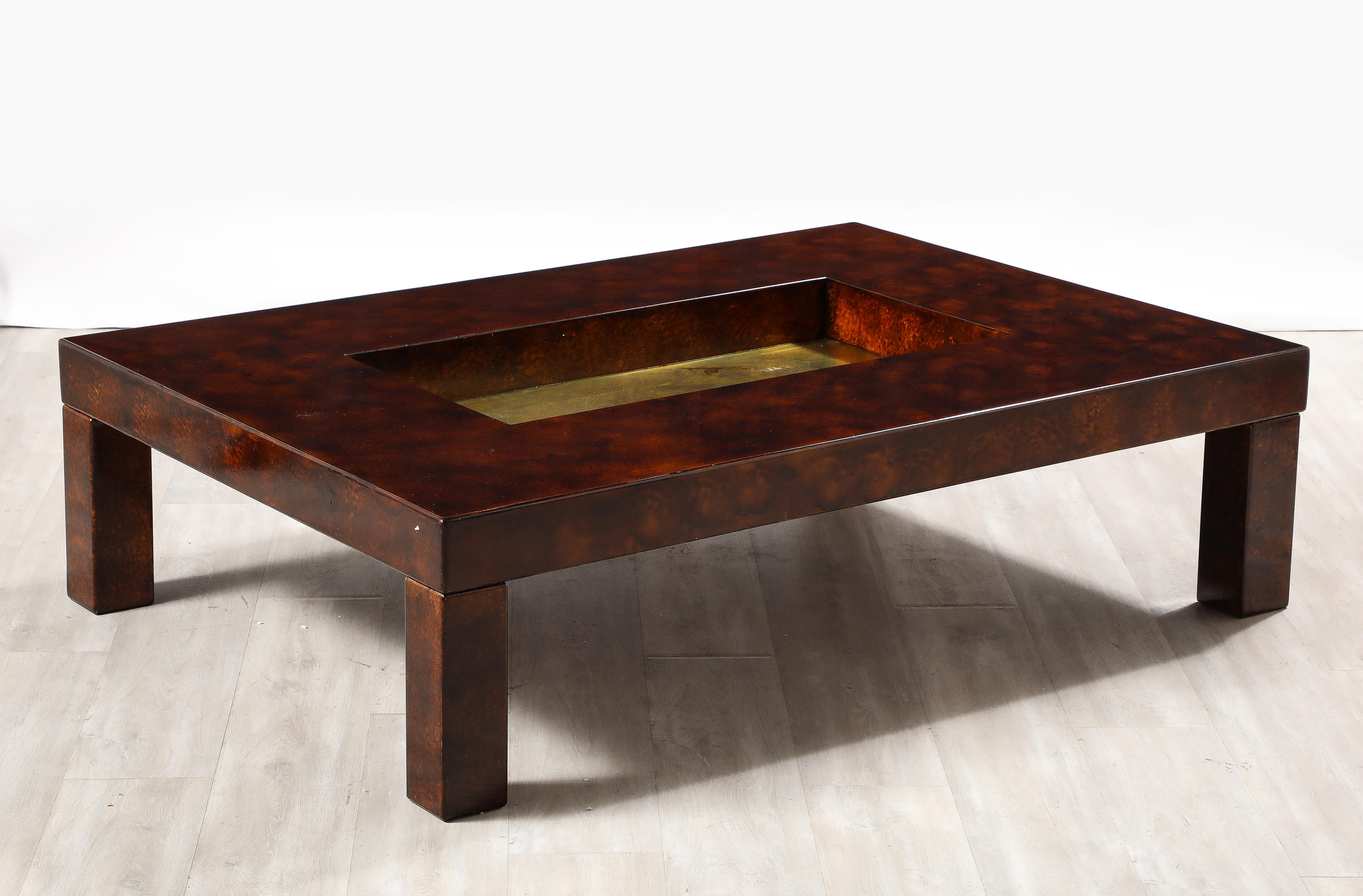 Aldo Tura Lacquered Goat Skin and Brass Cocktail Table,  Italy circa 1975 11