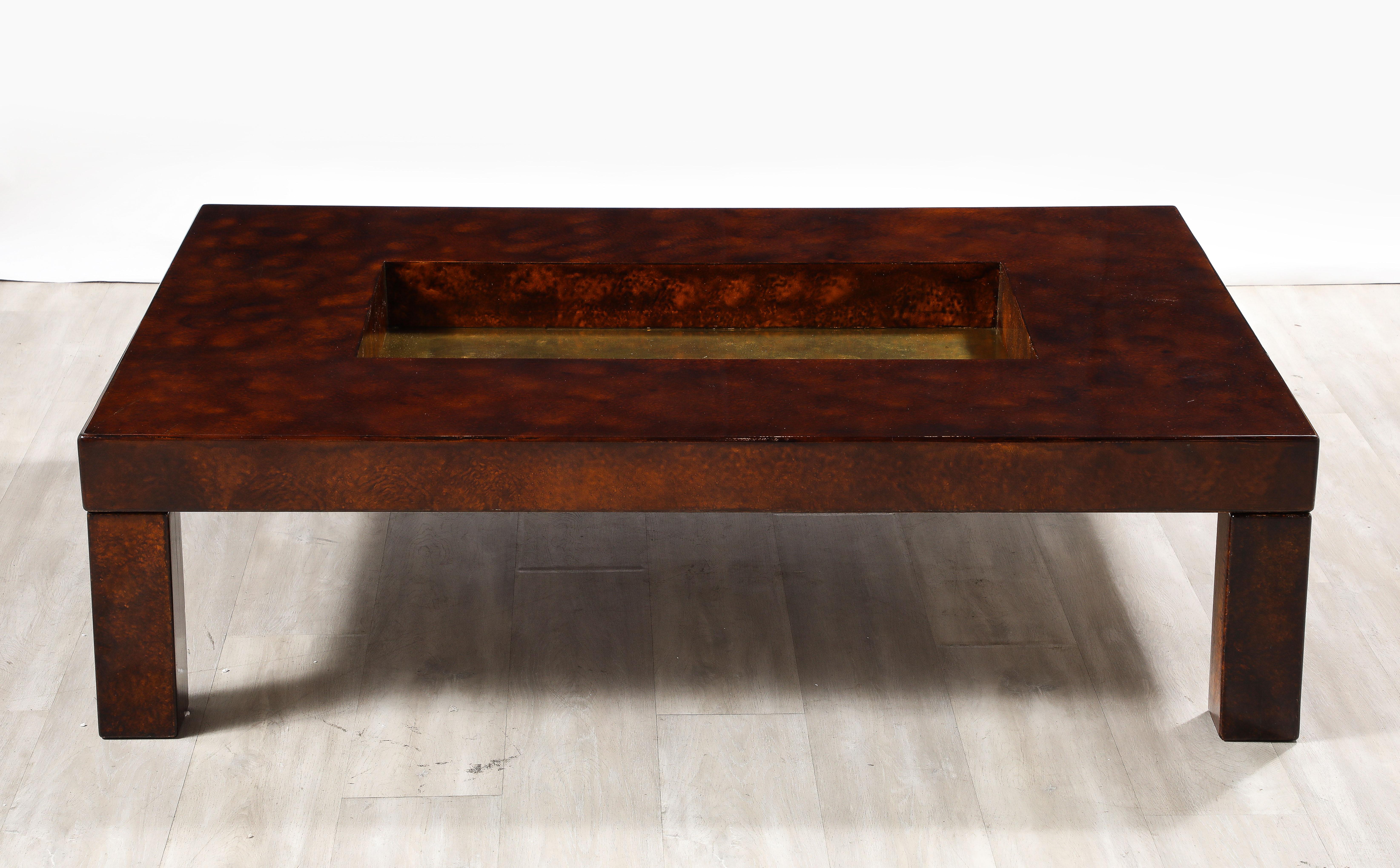Modern Aldo Tura Lacquered Goat Skin and Brass Cocktail Table,  Italy circa 1975