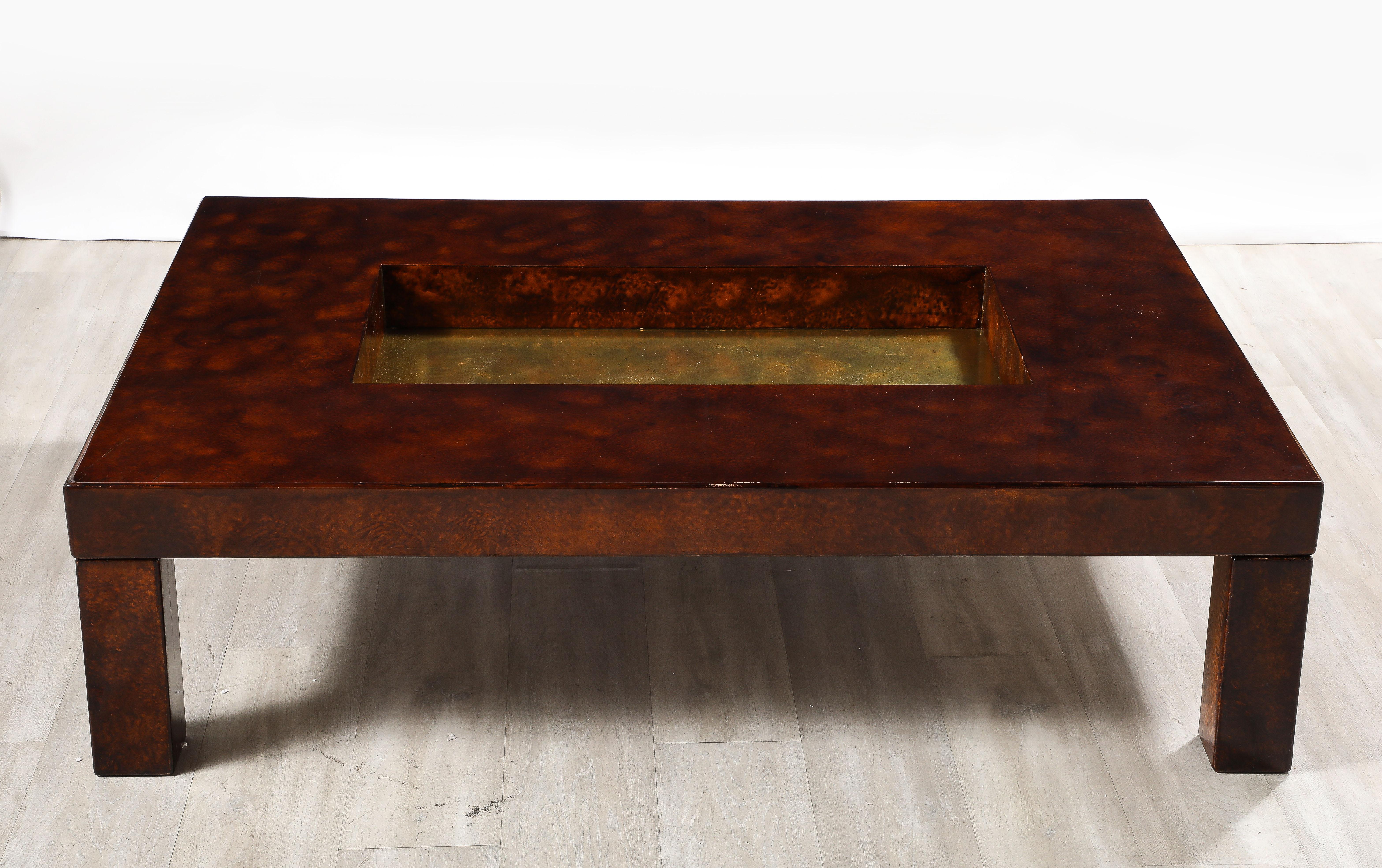 Italian Aldo Tura Lacquered Goat Skin and Brass Cocktail Table,  Italy circa 1975