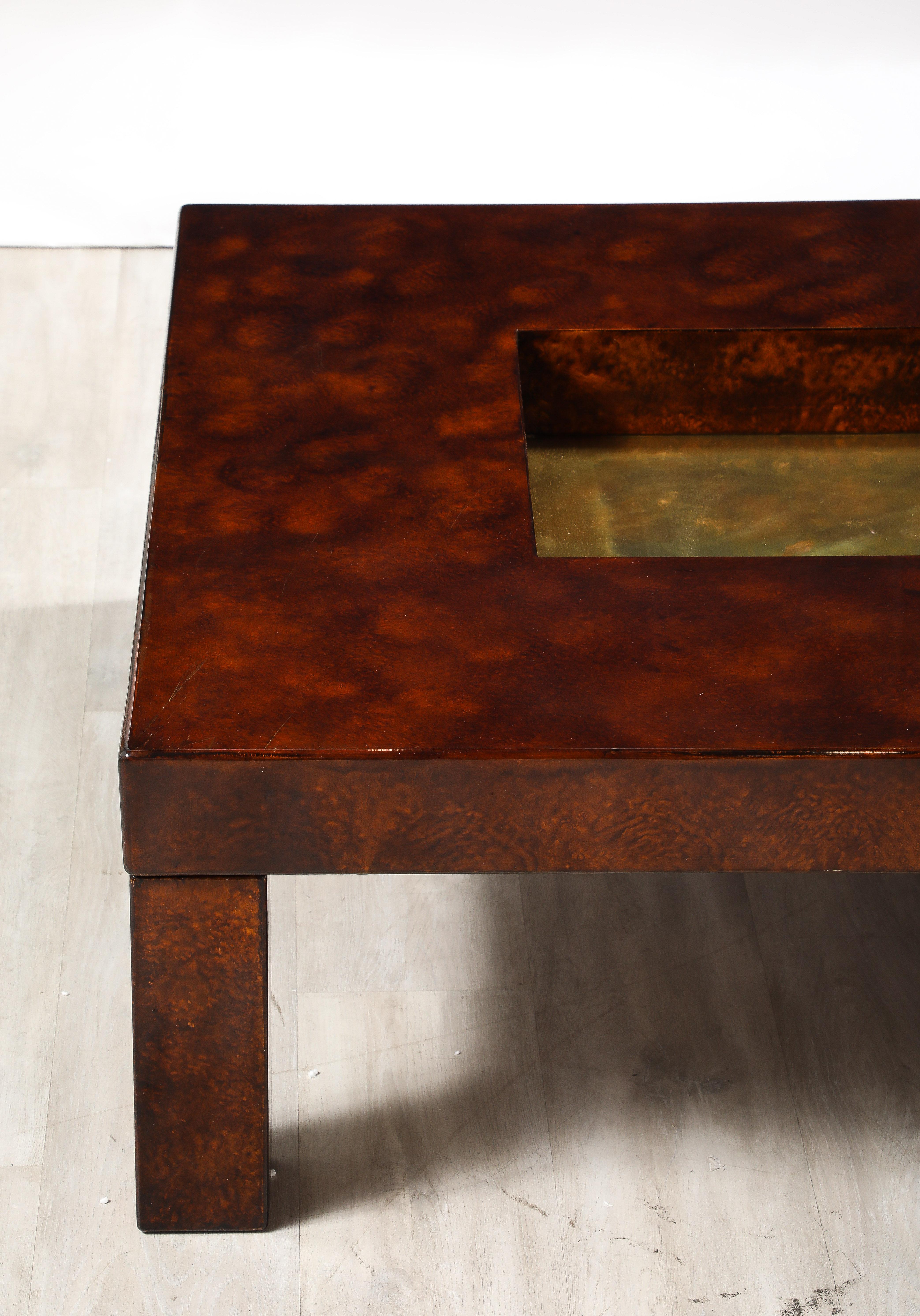Aldo Tura Lacquered Goat Skin and Brass Cocktail Table,  Italy circa 1975 In Good Condition In New York, NY