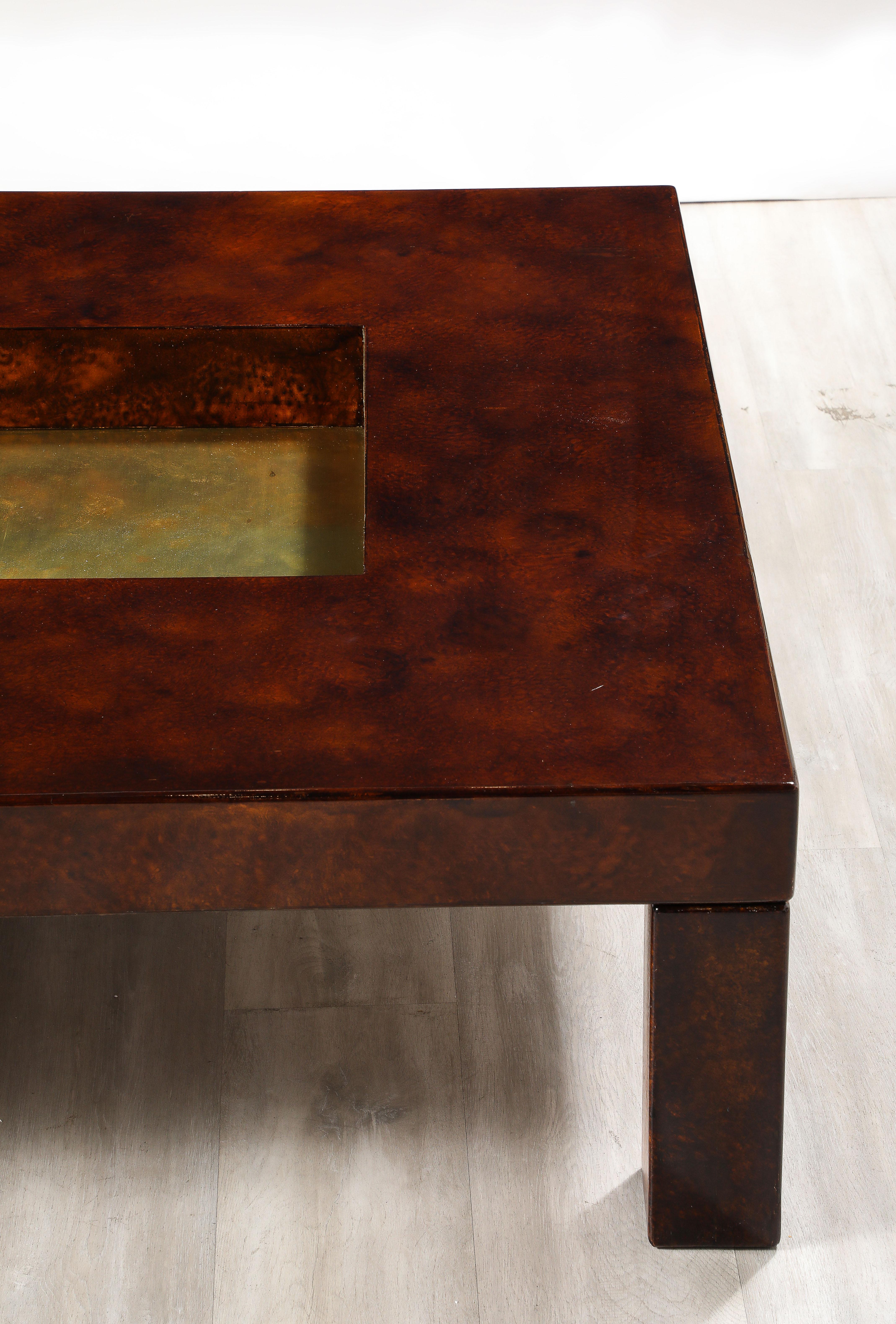 Aldo Tura Lacquered Goat Skin and Brass Cocktail Table,  Italy circa 1975 1