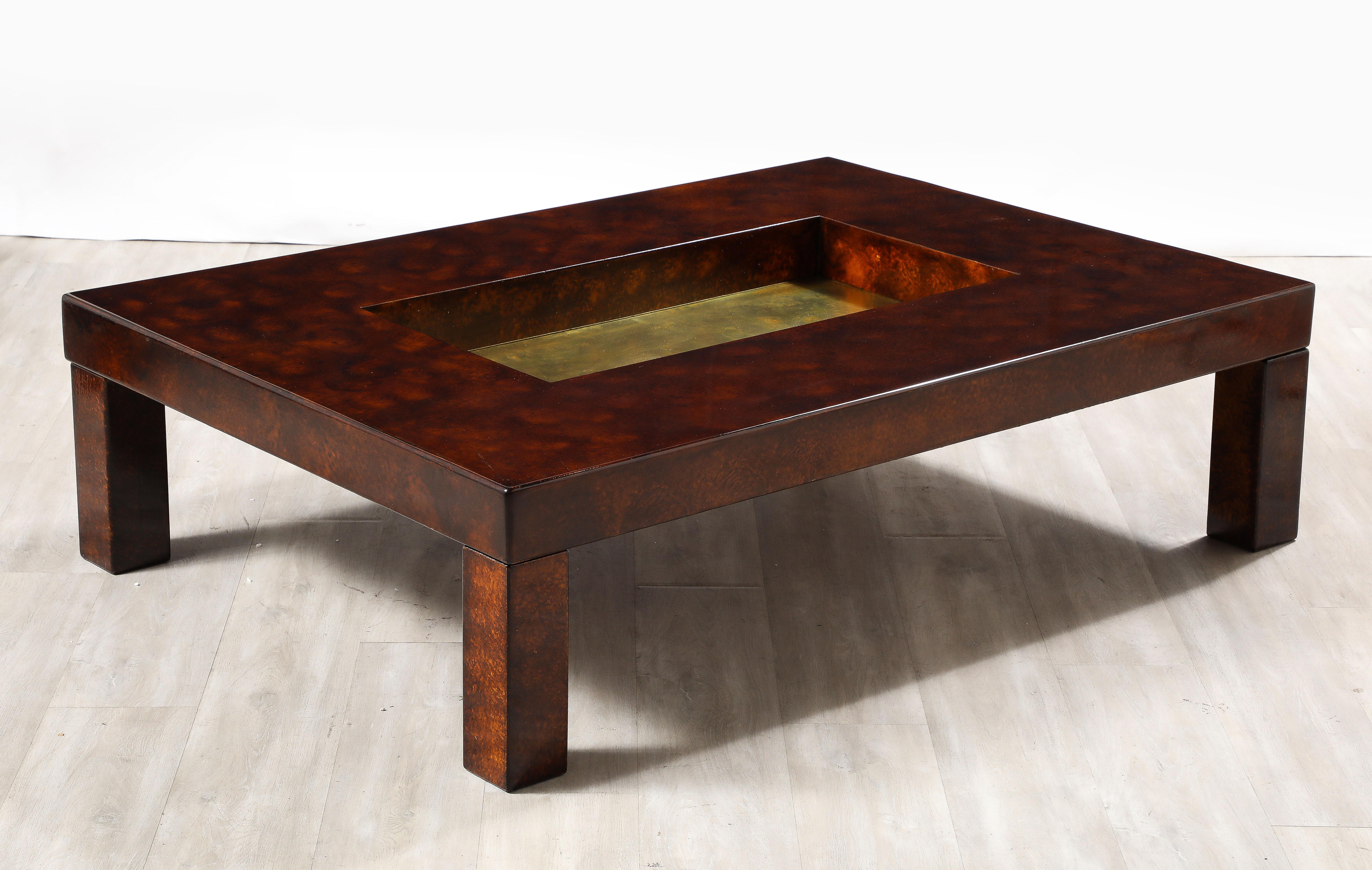 Aldo Tura Lacquered Goat Skin and Brass Cocktail Table,  Italy circa 1975 2