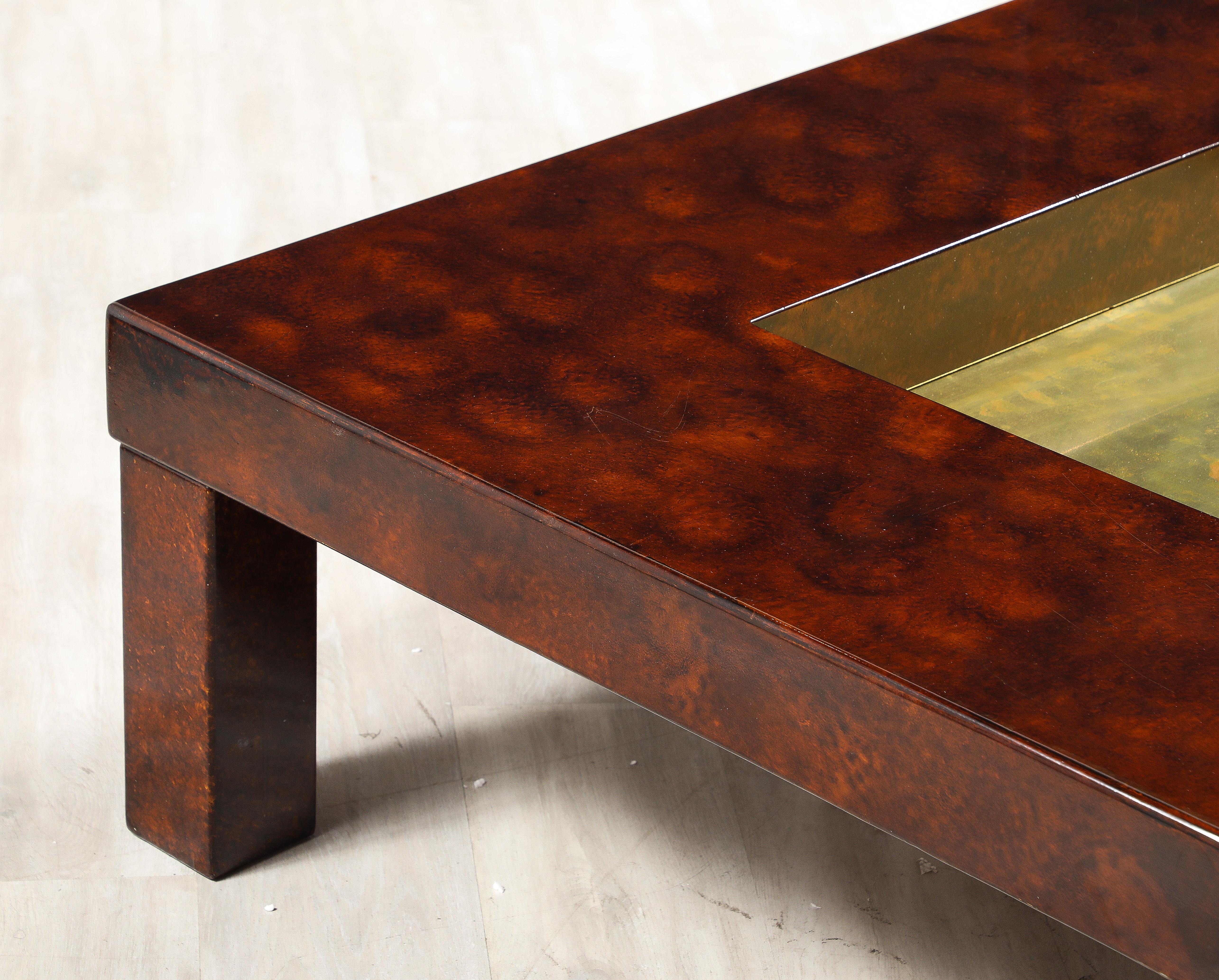 Aldo Tura Lacquered Goat Skin and Brass Cocktail Table,  Italy circa 1975 3