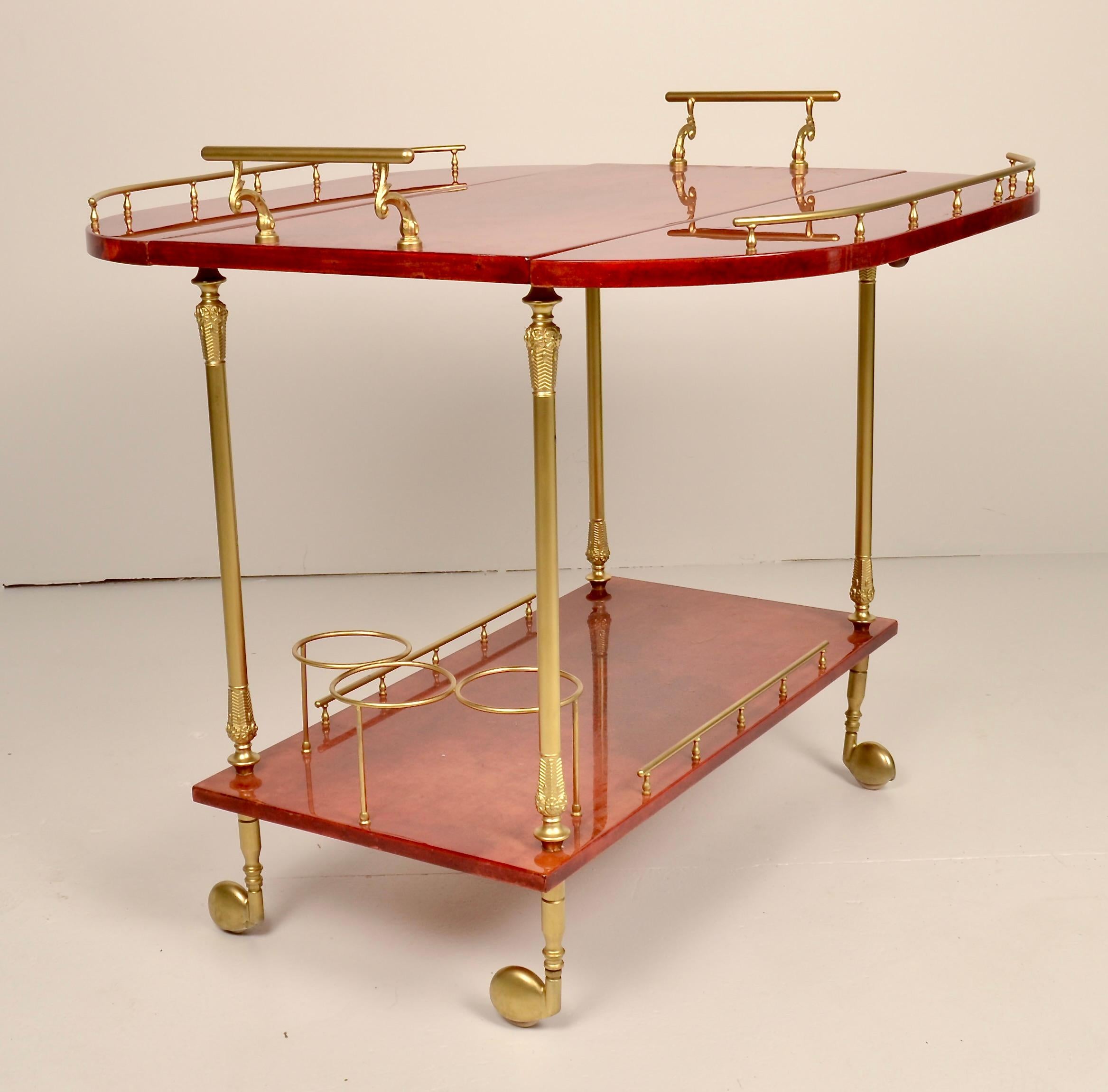 Hollywood Regency Aldo Tura Lacquered Goat Skin Bar Cart, Italy 1950s For Sale