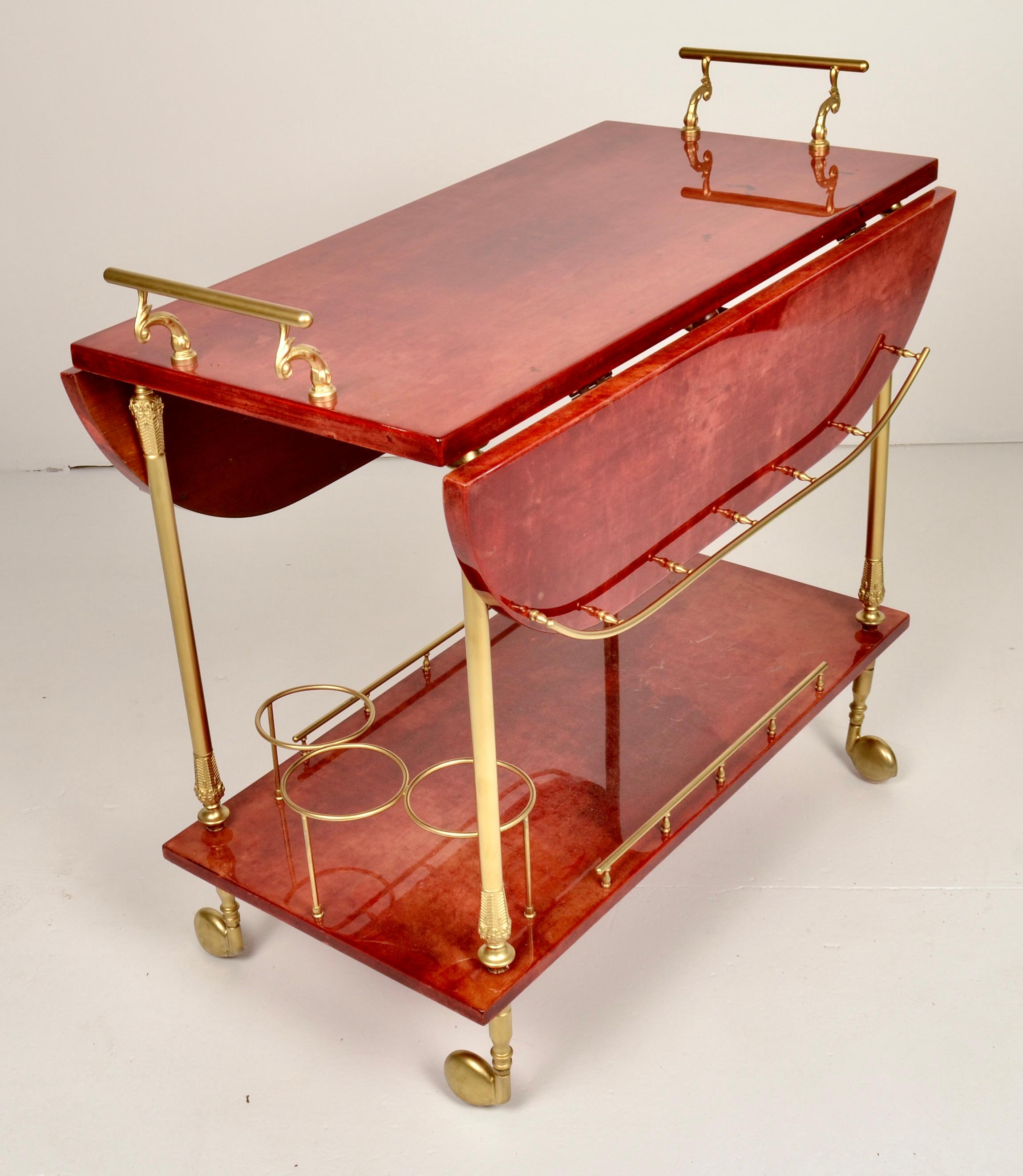 Mid-20th Century Aldo Tura Lacquered Goat Skin Bar Cart, Italy 1950s For Sale