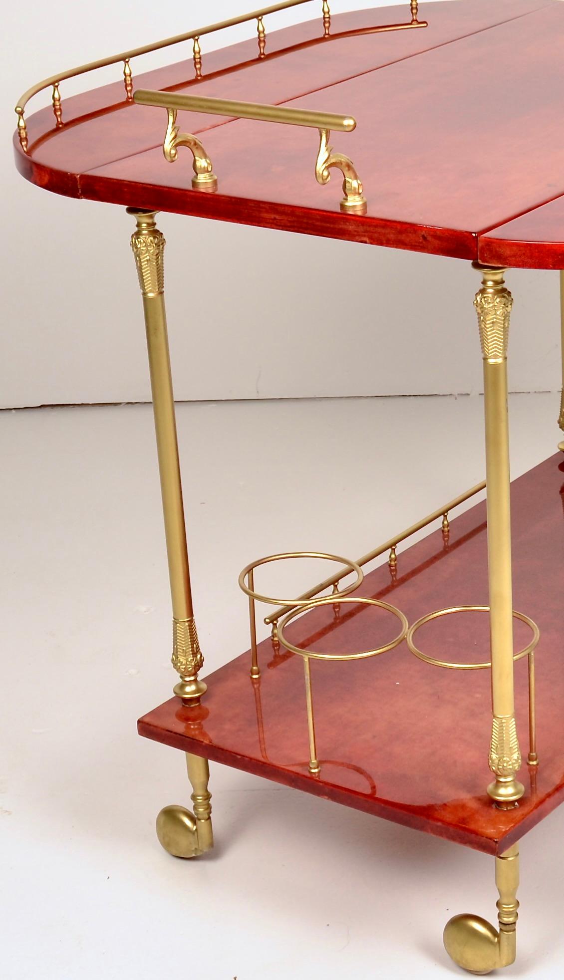Aldo Tura Lacquered Goat Skin Bar Cart, Italy 1950s For Sale 1