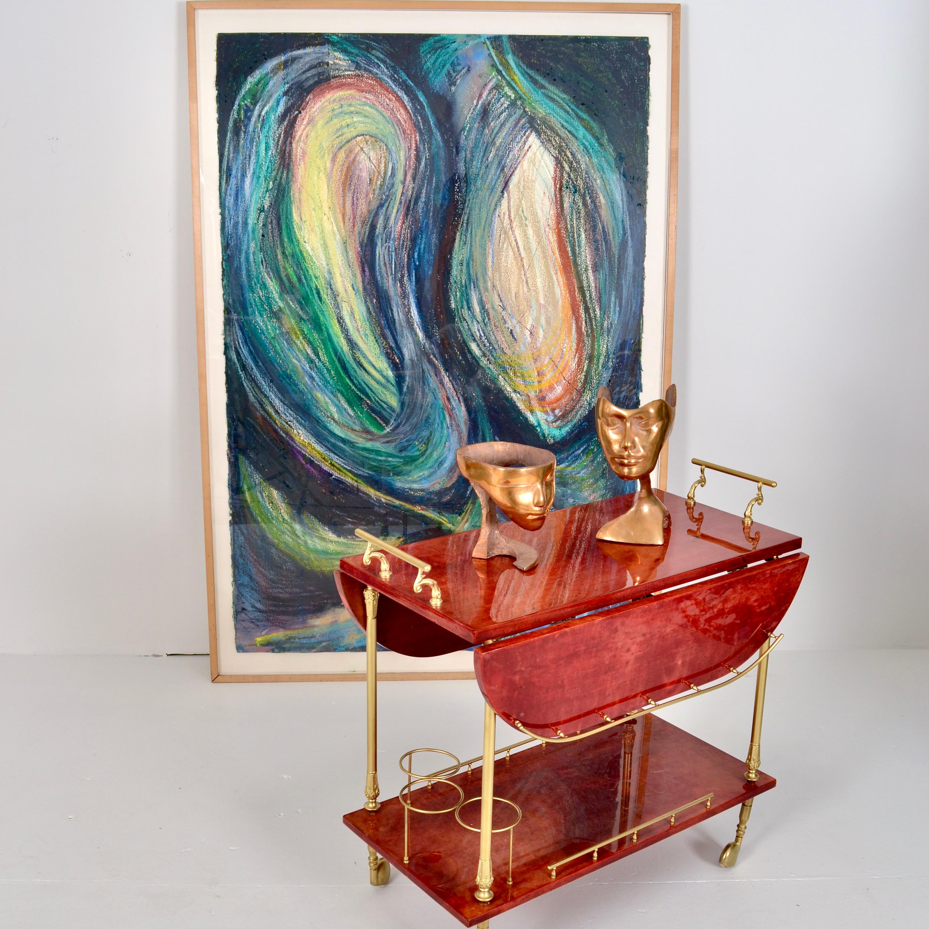 Aldo Tura Lacquered Goat Skin Bar Cart, Italy 1950s For Sale 2
