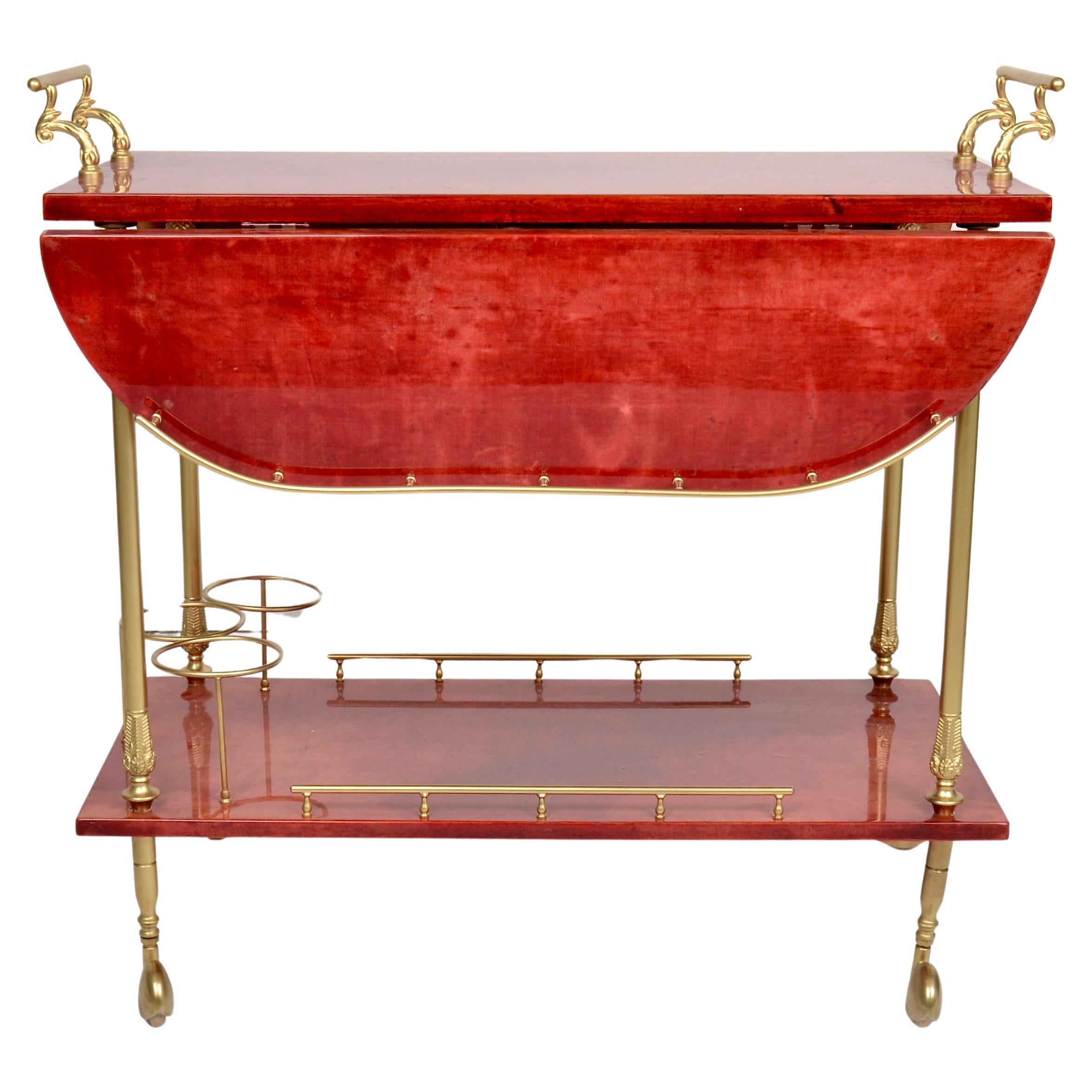 Aldo Tura Lacquered Goat Skin Bar Cart, Italy 1950s For Sale